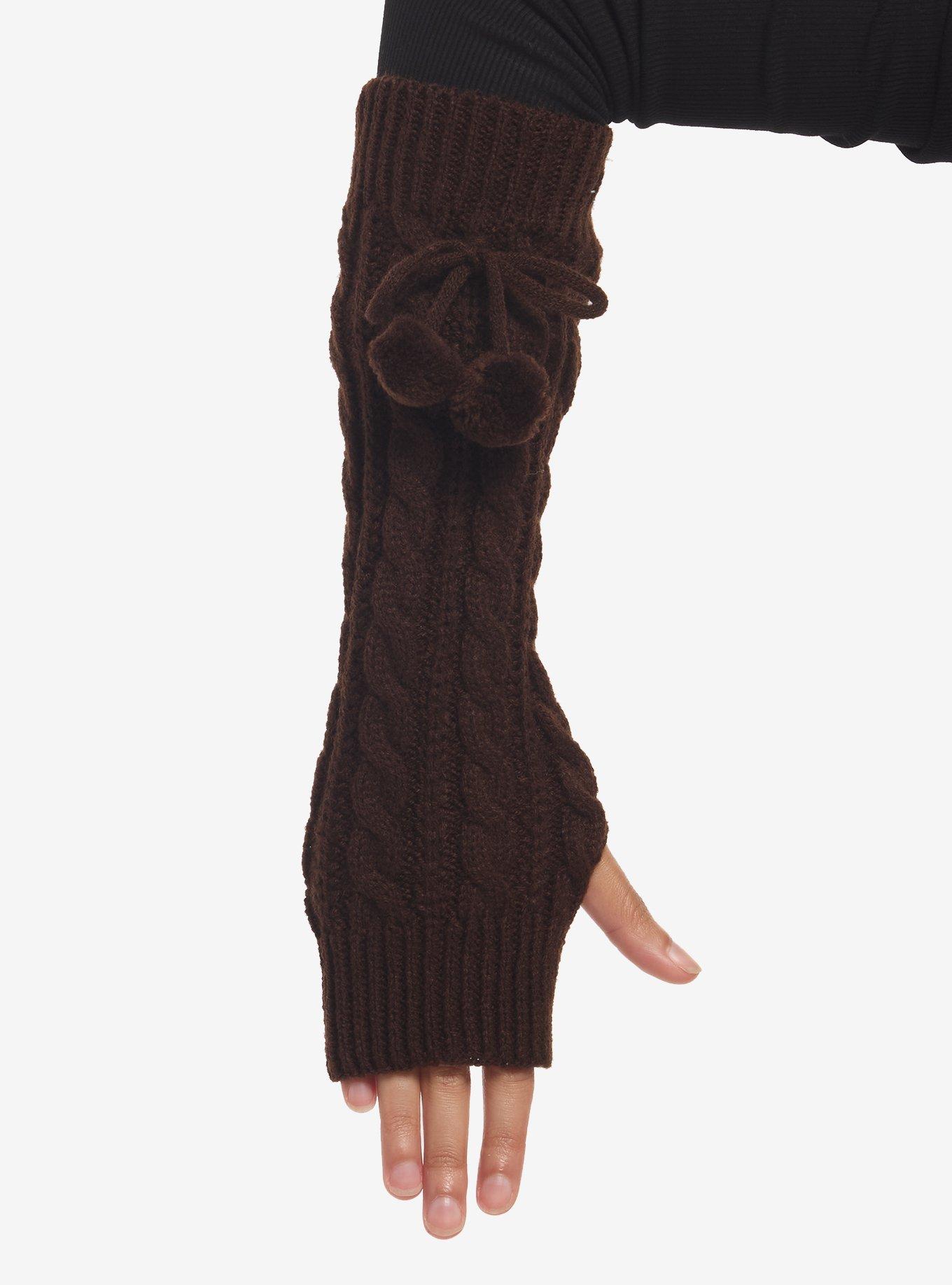 Brown Cable Knit Pom Arm Warmers | Hot Topic