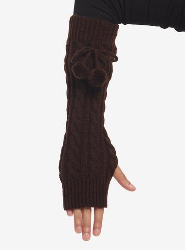 Brown Cable Knit Pom Arm Warmers | Hot Topic