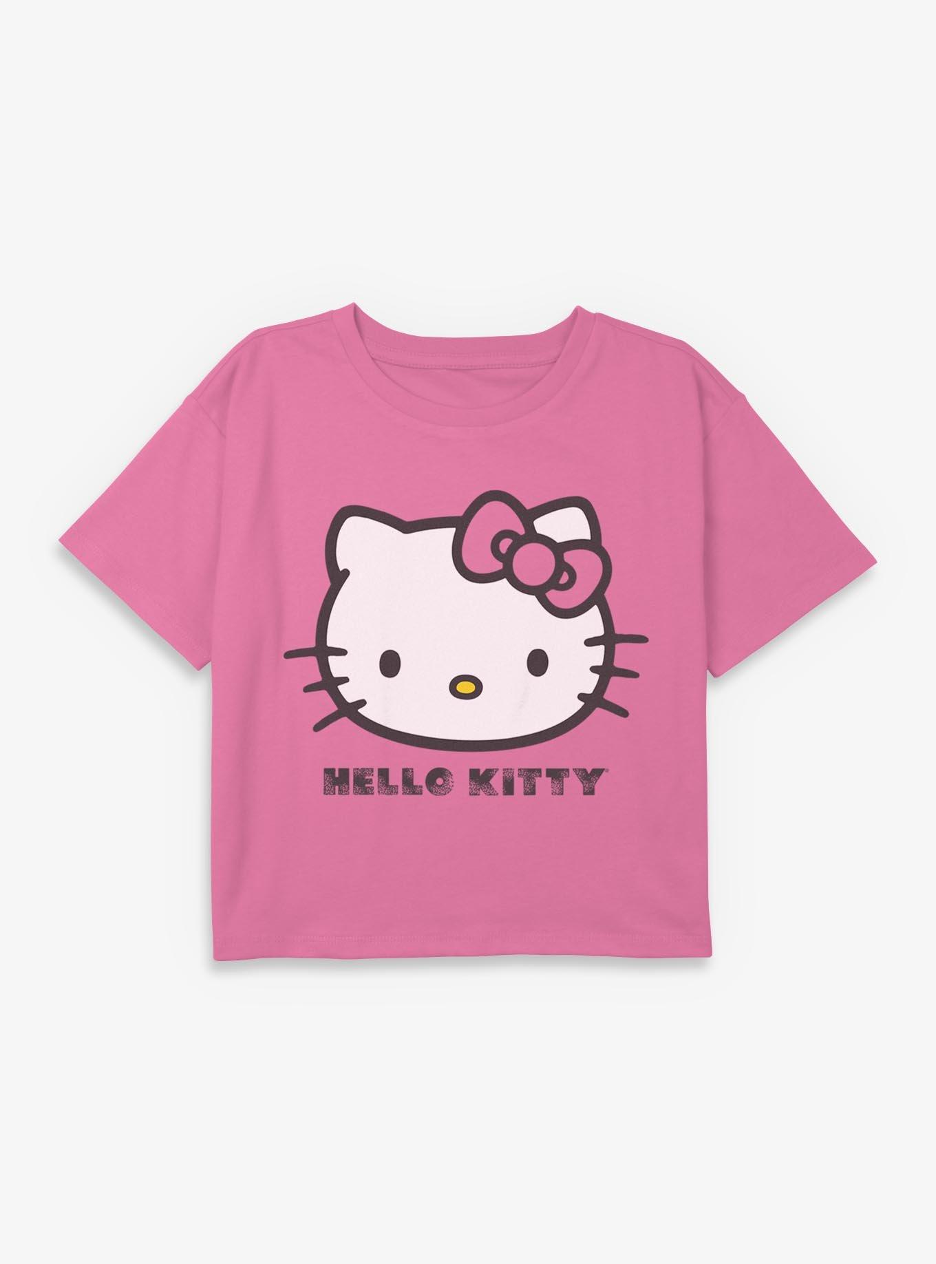 Hello Kitty Big Face Kitty Youth Girls Boxy Crop T-Shirt