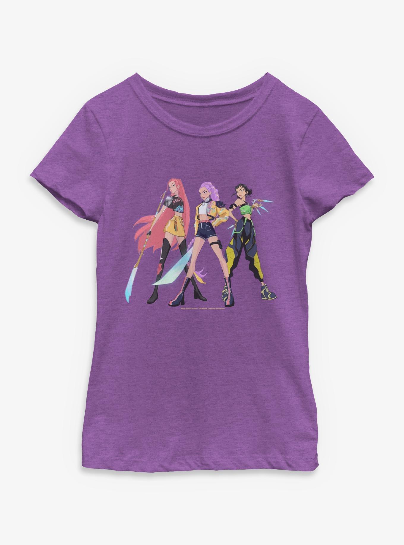 KPop Demon Hunters Fighting Pose Youth Girls T-Shirt, PURPLE BERRY, hi-res