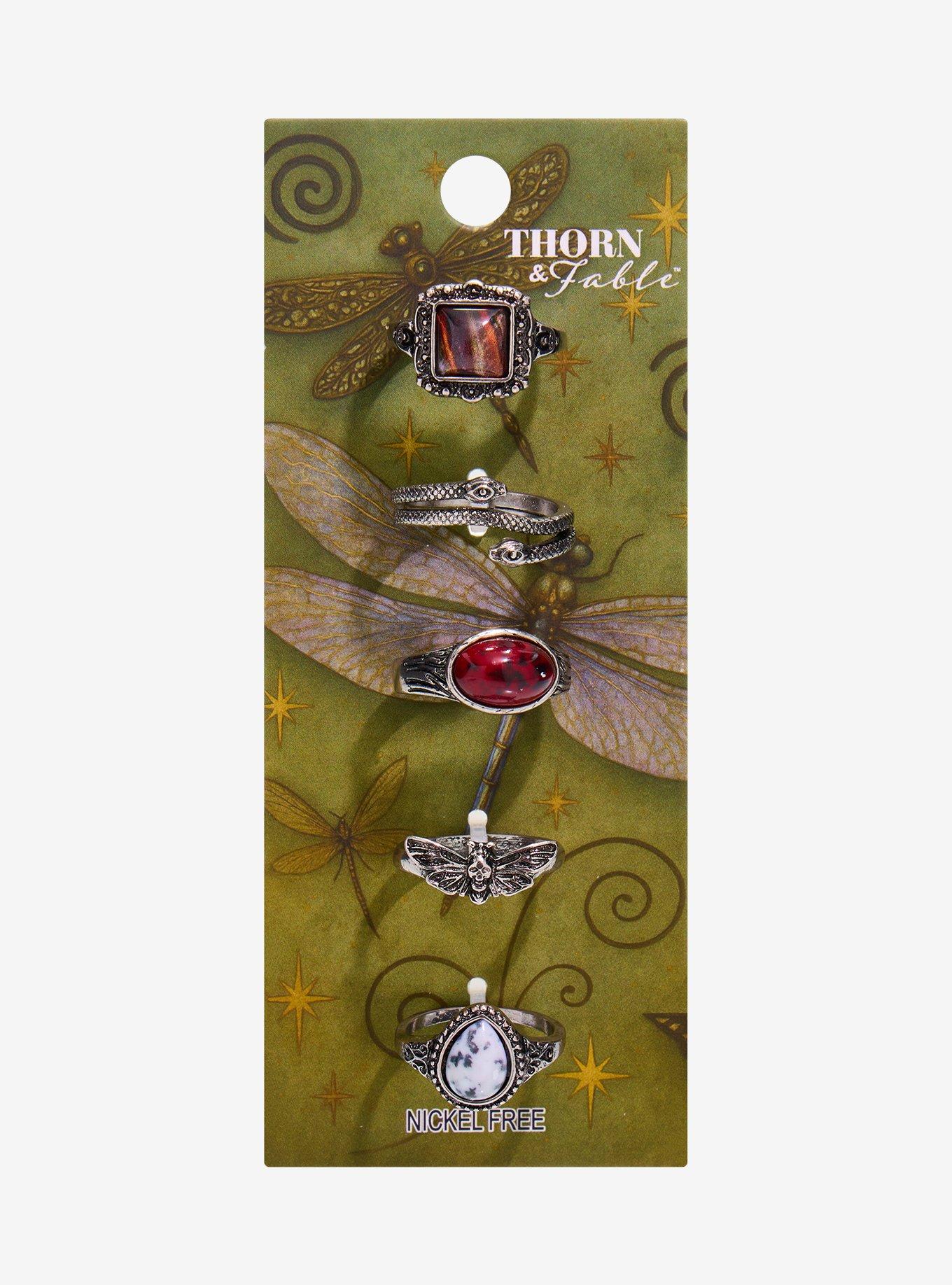 Thorn & Fable Gem Snake Moth Ring Set, , hi-res