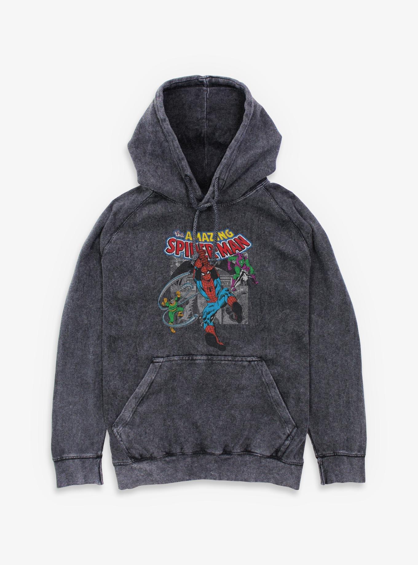 Marvel Spiderman Collage Mineral Wash Hoodie, , hi-res