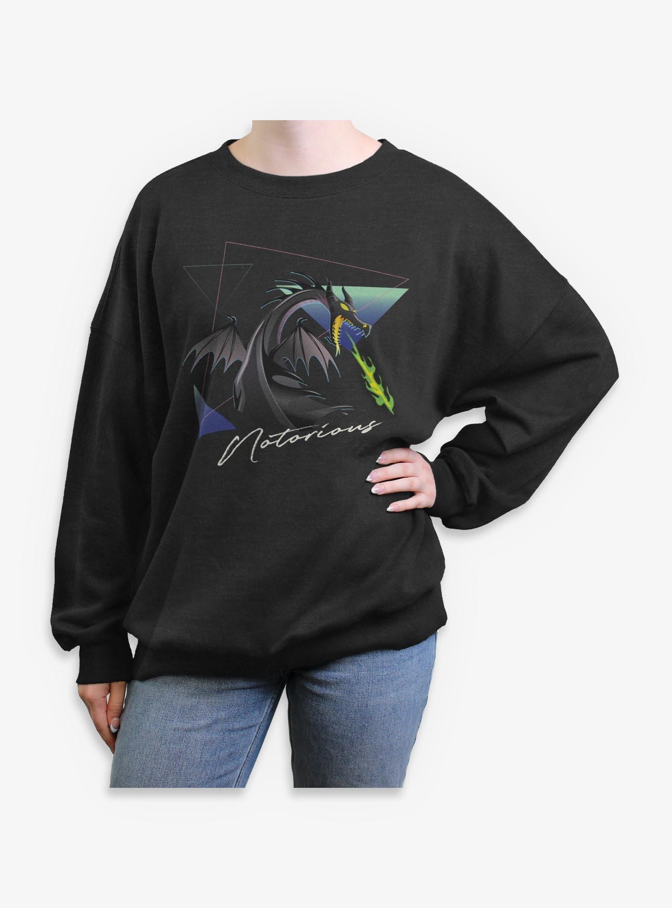 Disney Villains Notorious Fire Breathing Dragon Retro Girls Oversized Sweatshirt, CHAR HTR, hi-res