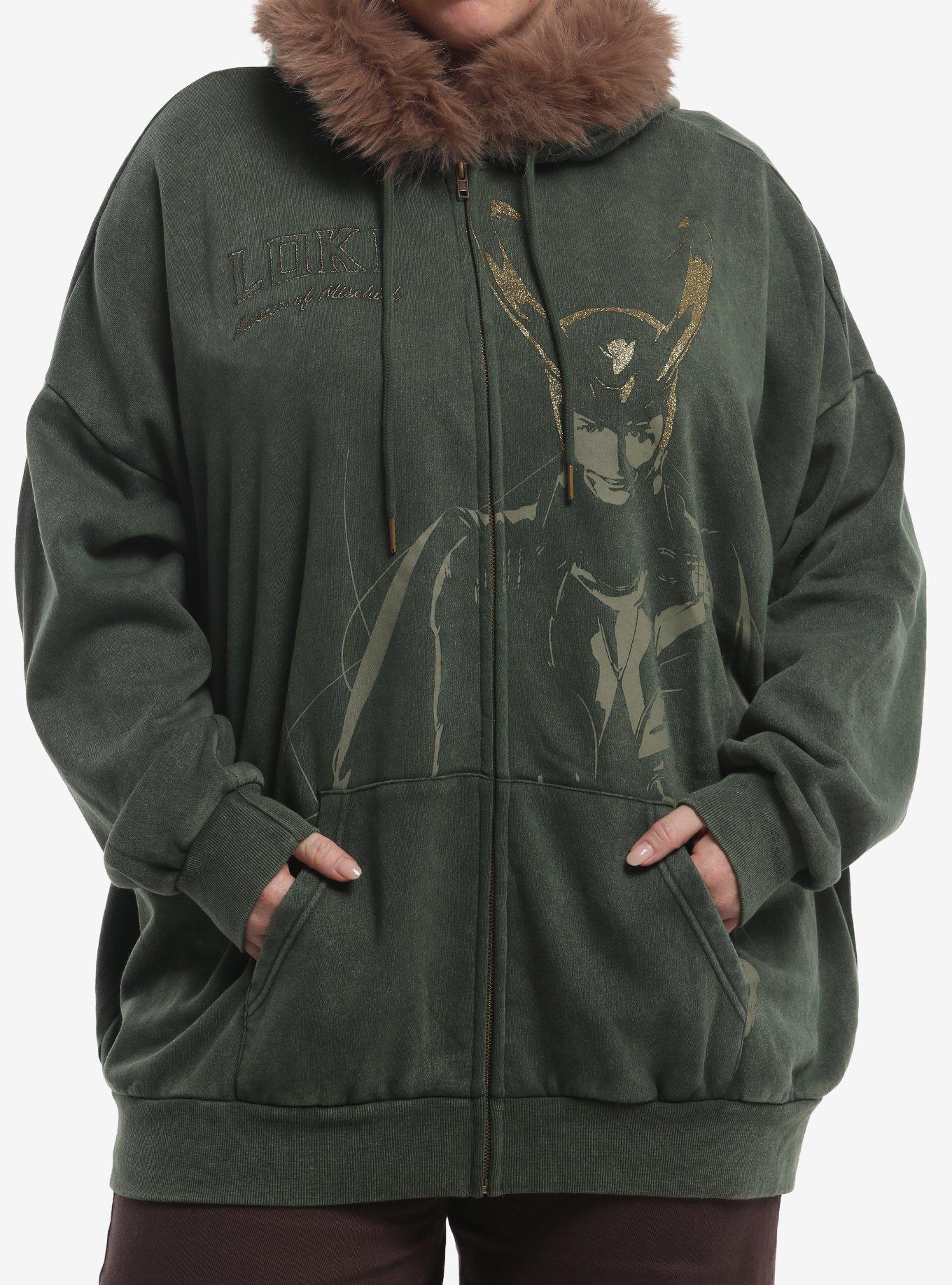 Marvel Loki Fur Trim Girls Oversized Hoodie Plus Size