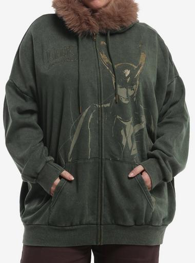 Marvel Loki Fur Trim Girls Oversized Hoodie Plus Size | Hot Topic