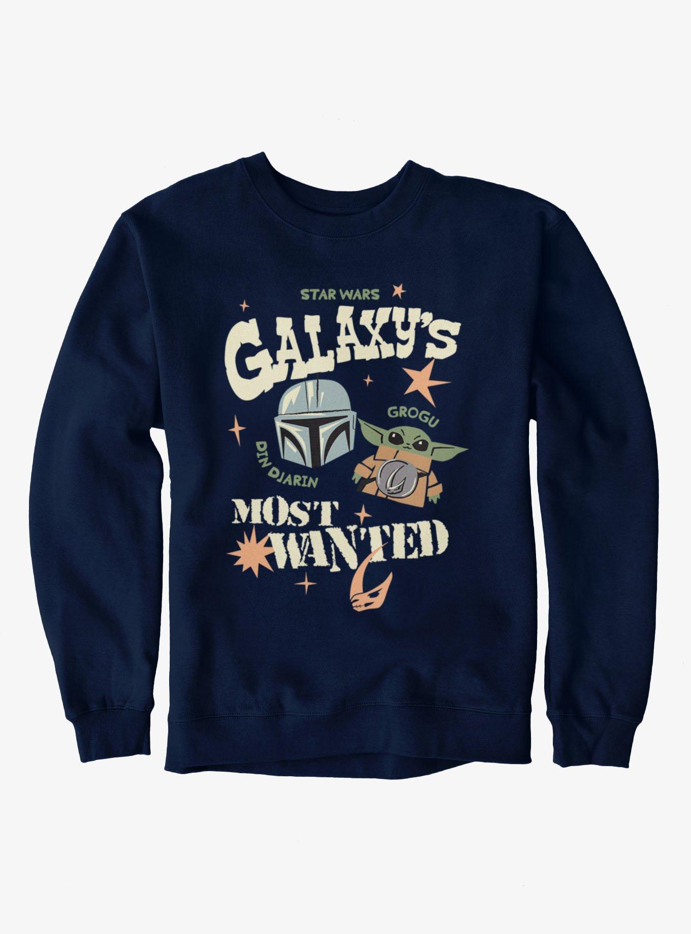 Star Wars The Mandalorian And Grogu Galaxys Most Wanted Cute Drawings Sweatshirt Hot Topic Exclusive, , hi-res