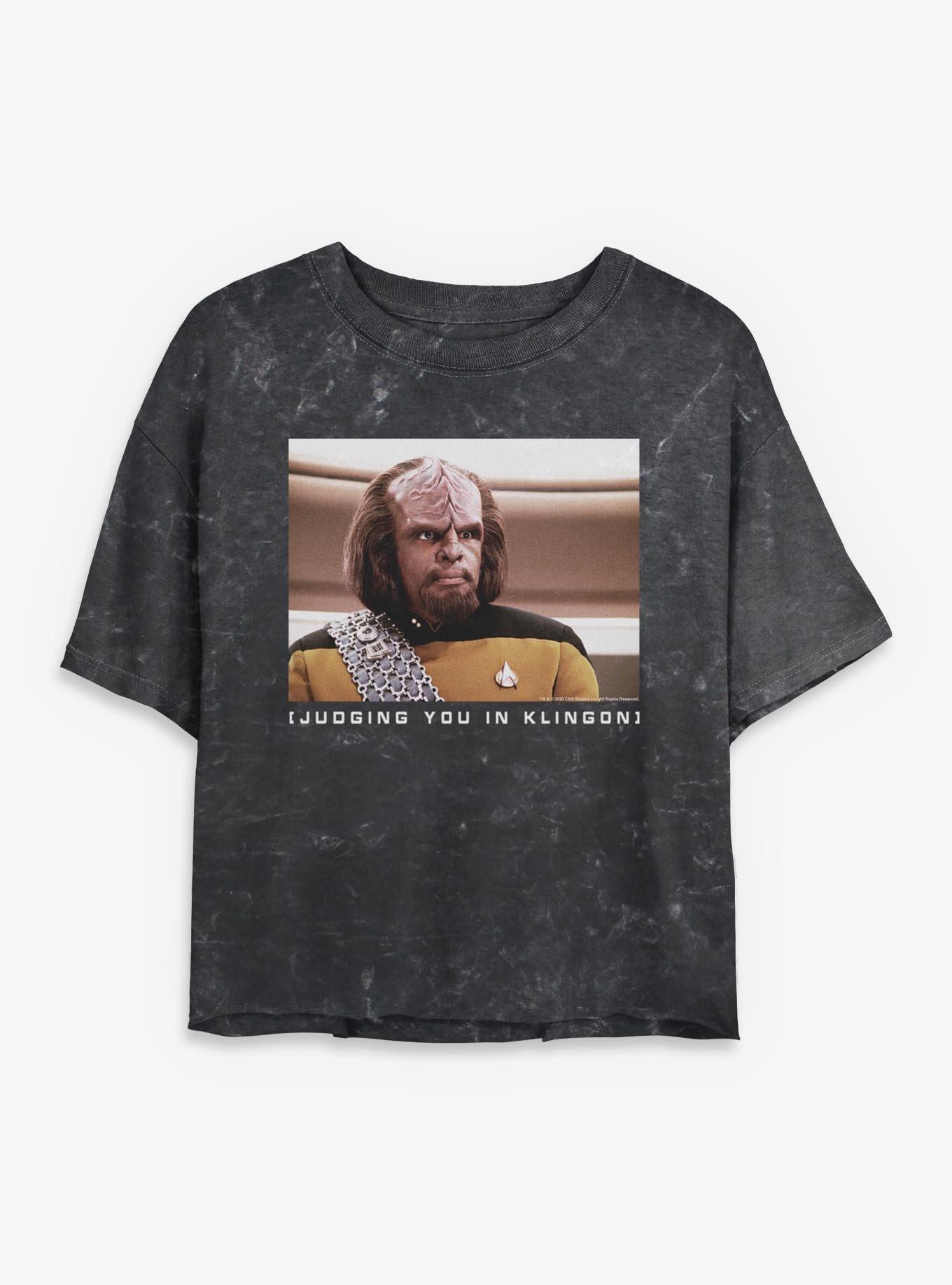 Star Trek Worf Judging You In Klingon Mineral Wash Womens Crop T-Shirt, , hi-res