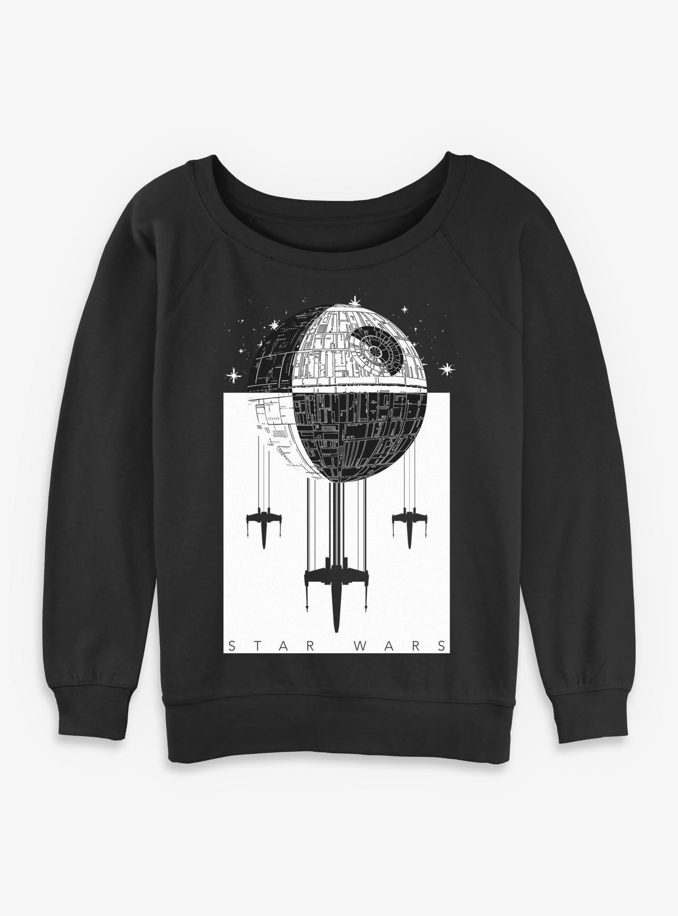 Star Wars Death Star Battle Womens Slouchy Sweatshirt, BLACK, hi-res view 1