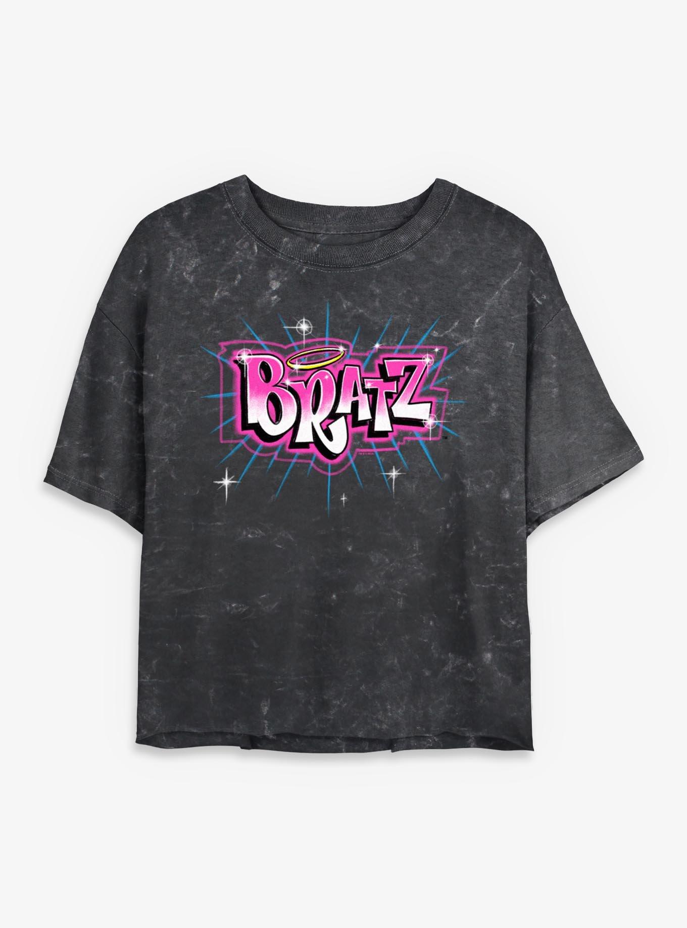 Bratz Logo Spray Paint Mineral Wash Womens Crop T-Shirt, , hi-res