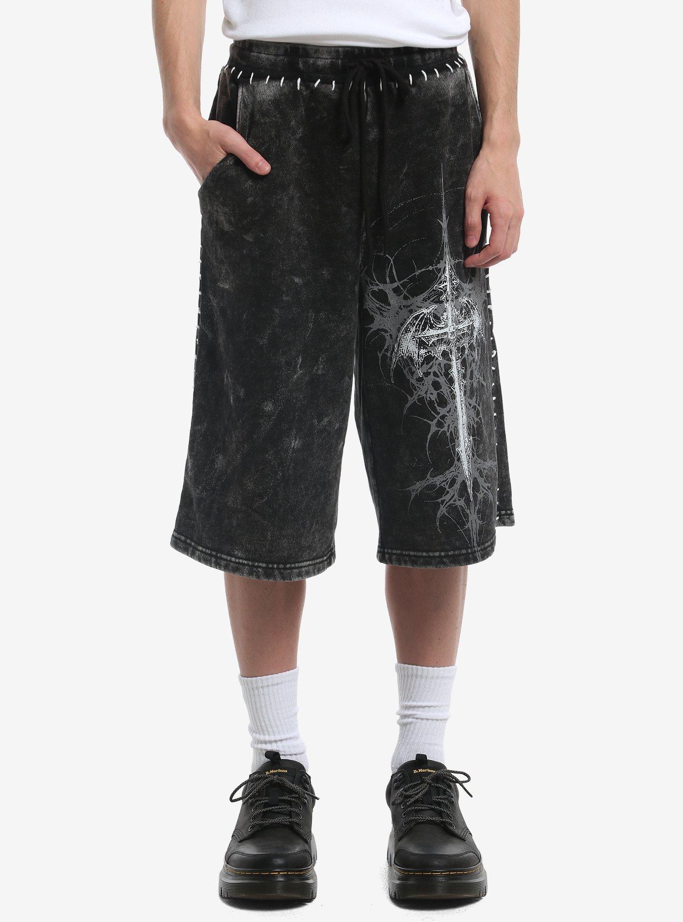 HOTTOPIC Cross Cyber Sigil Dark Wash Lounge Shorts