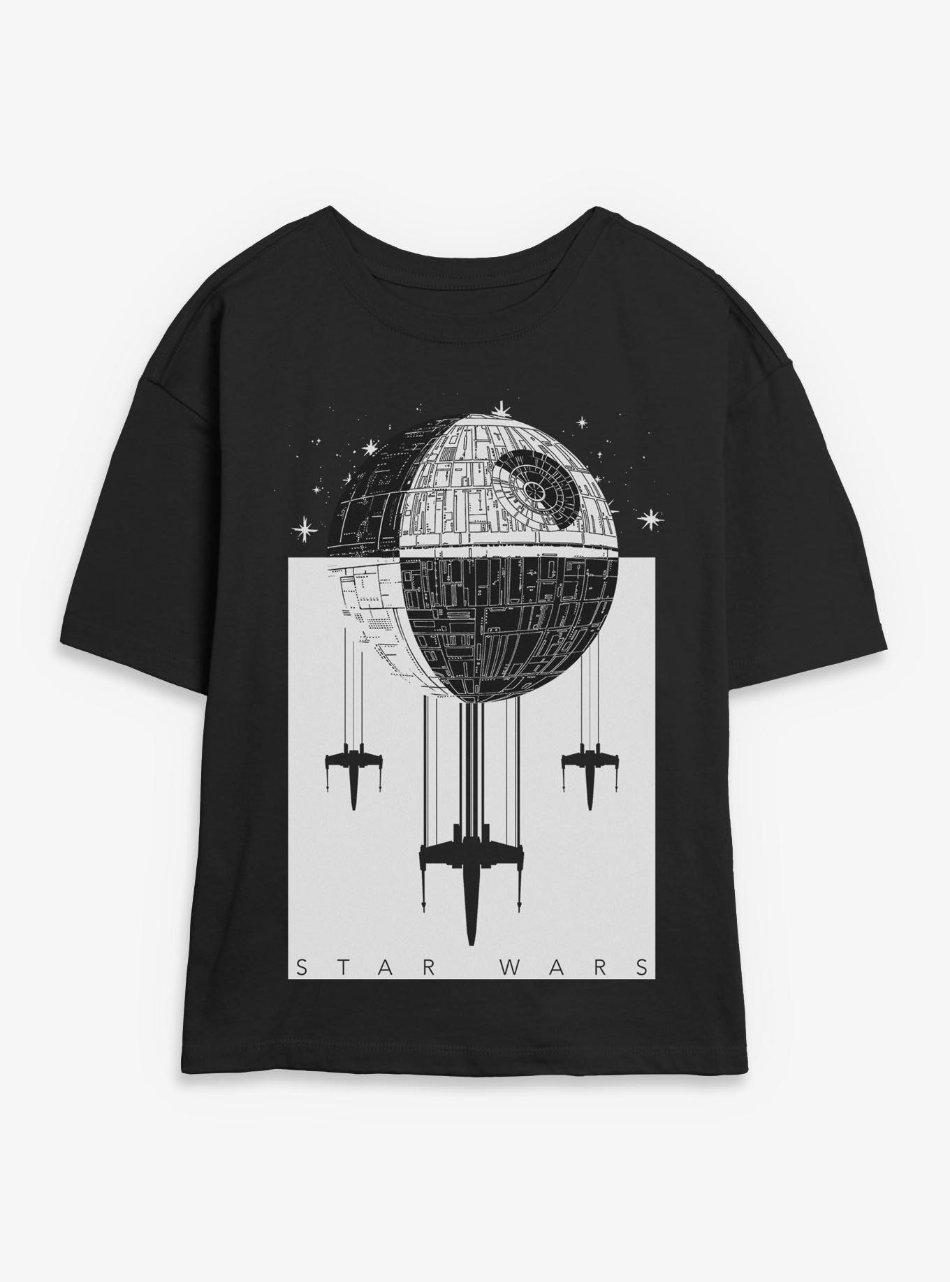 Star Wars Death Star Battle Womens Skimmer T-Shirt, BLACK, hi-res