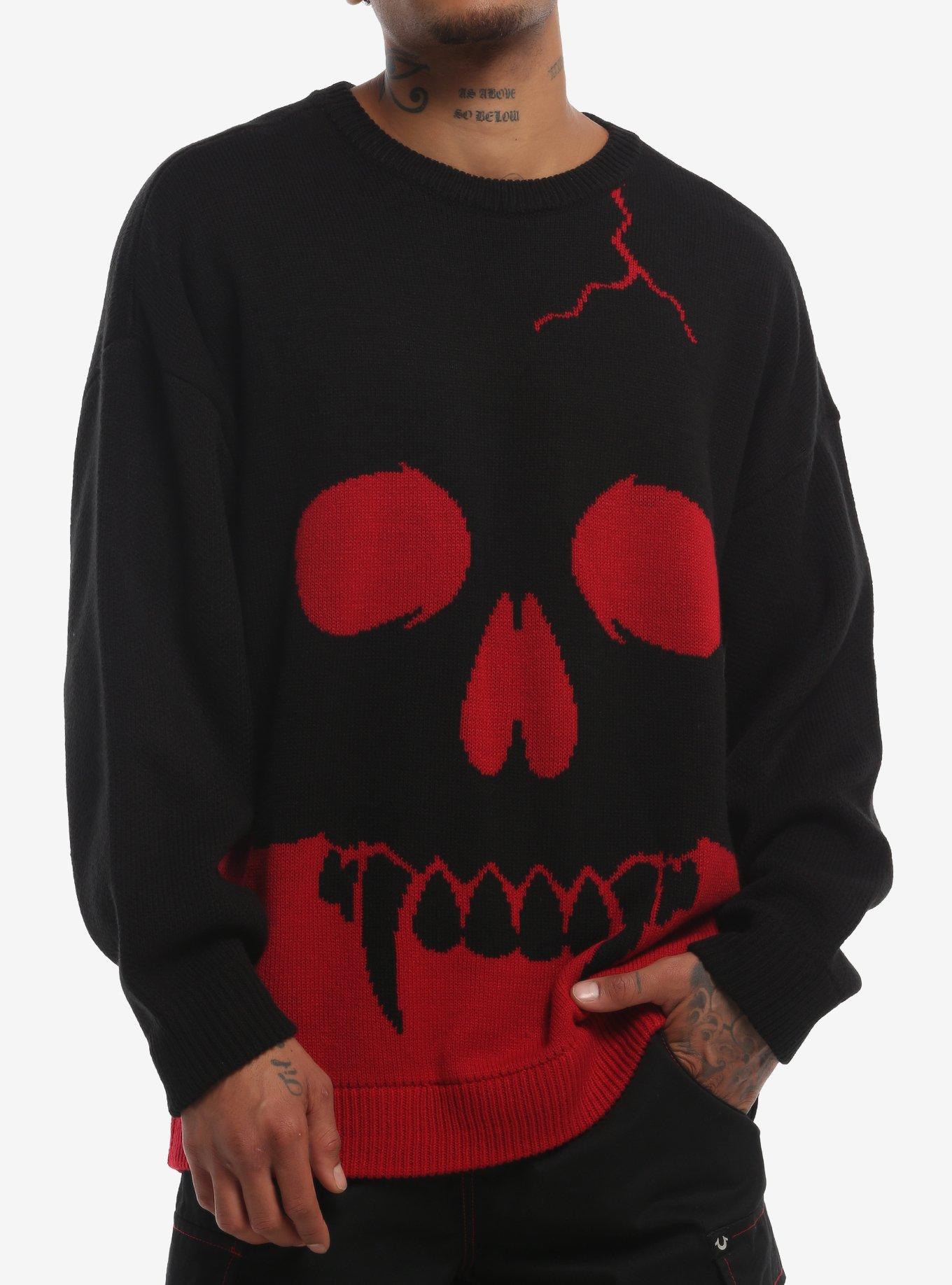 Red Vampire Skull Intarsia Sweater