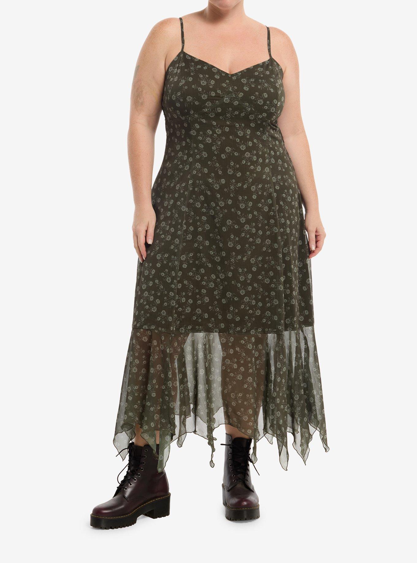 Thorn & Fable Green Floral Hanky Hem Midaxi Dress Plus Size