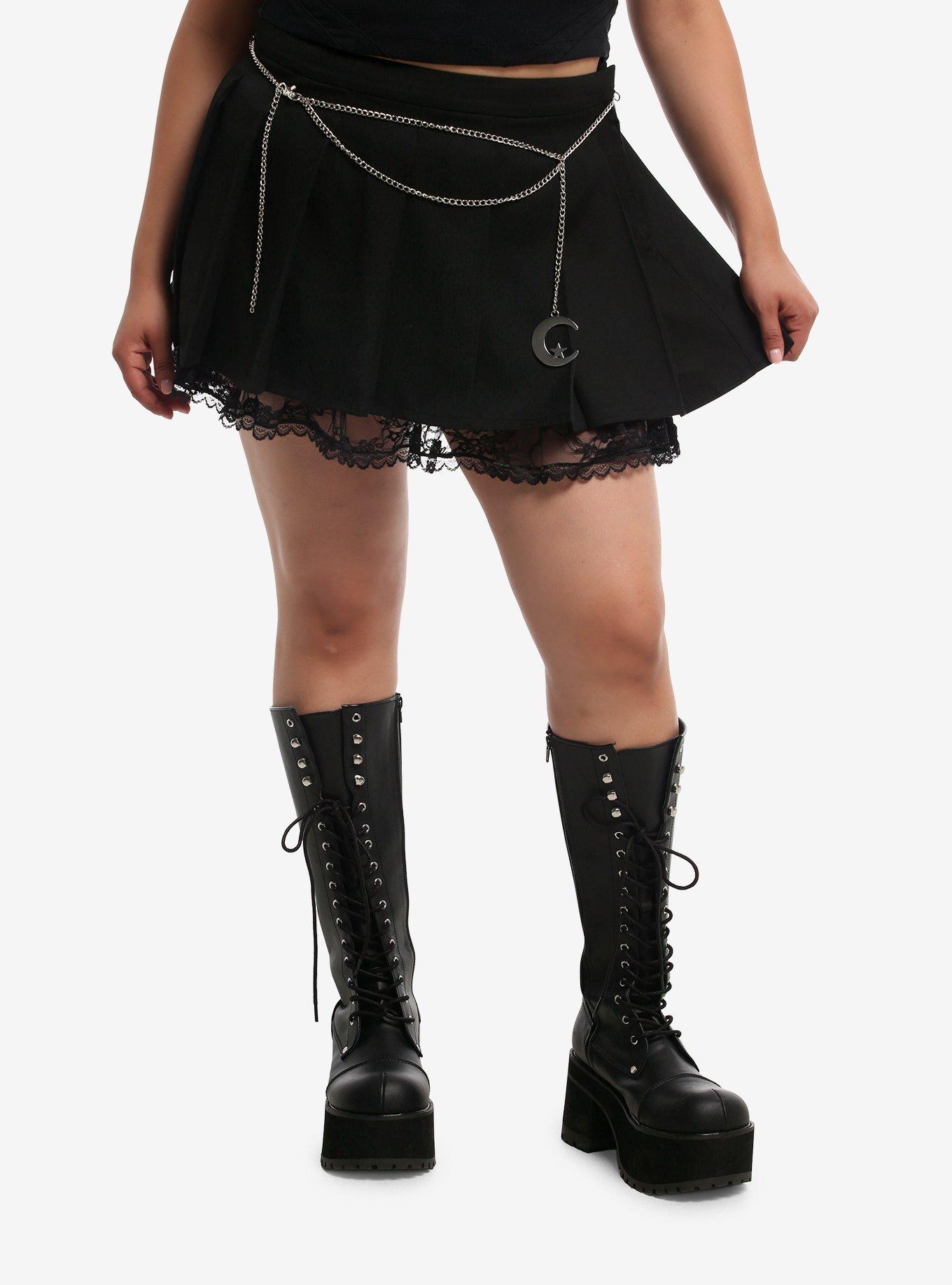 COSMICAURA Cosmic Aura Moon Pendant Chain Pleated Skirt Plus Size