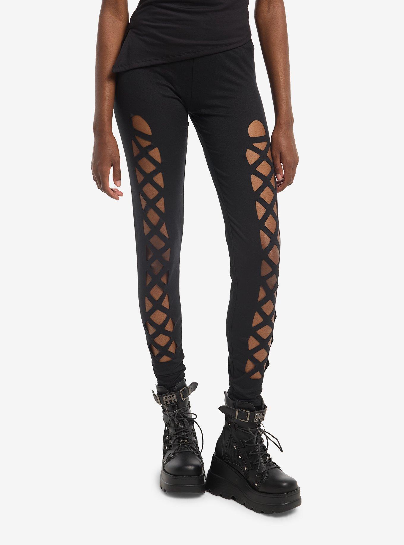 HOTTOPIC Black Crisscross Cutout Leggings