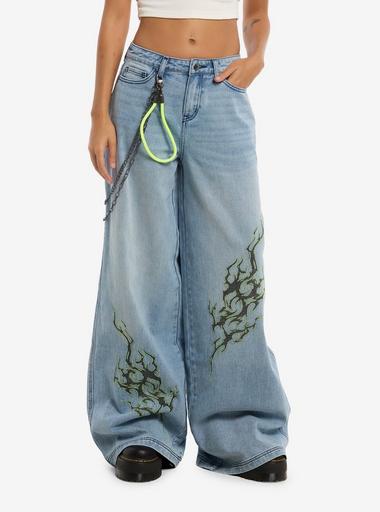 Social Collision Green Sigil Baggy Jeans With Side Chain | Hot Topic