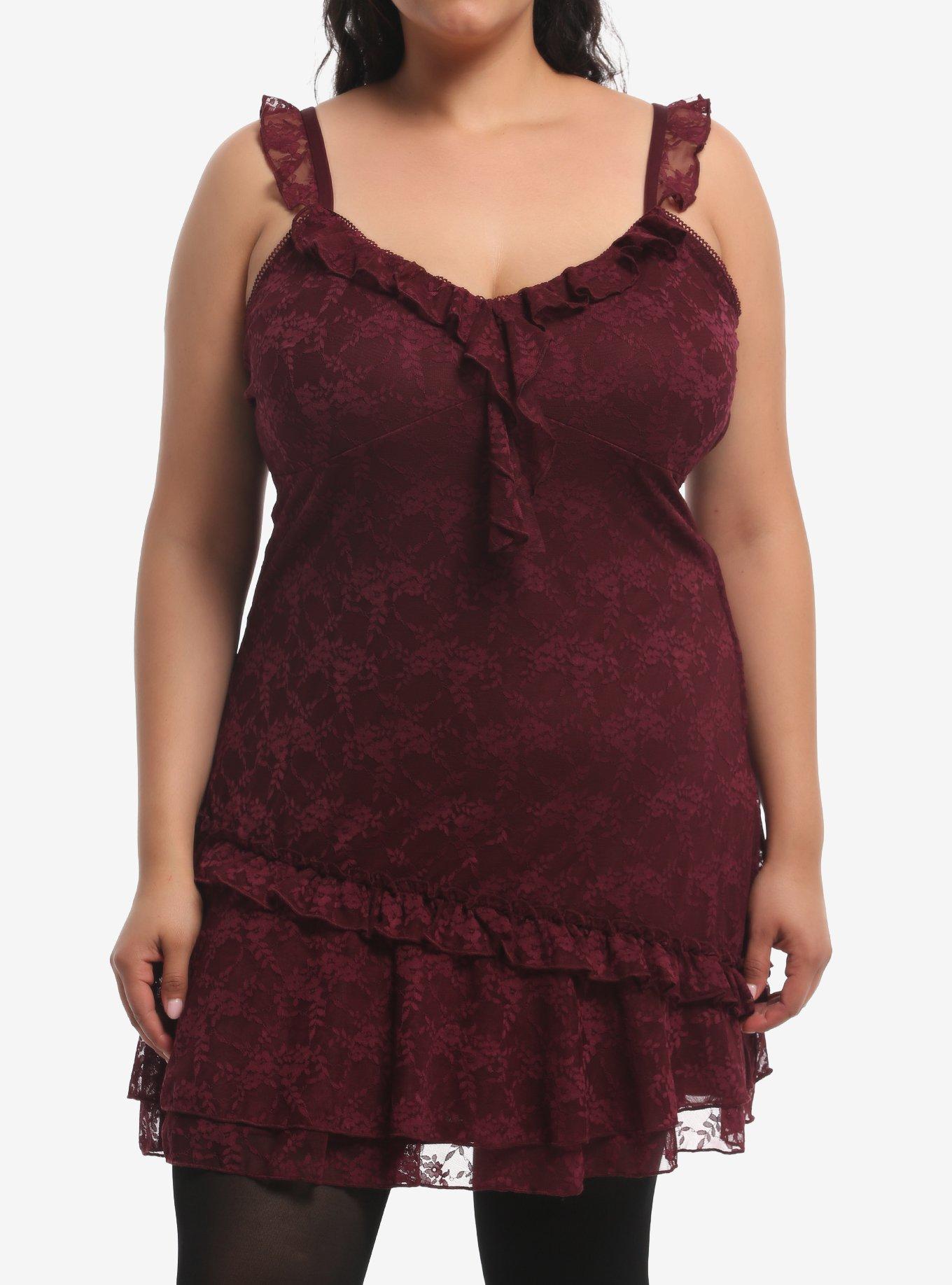 HOTTOPIC Burgundy Lace Ruffle Mini Dress Plus Size
