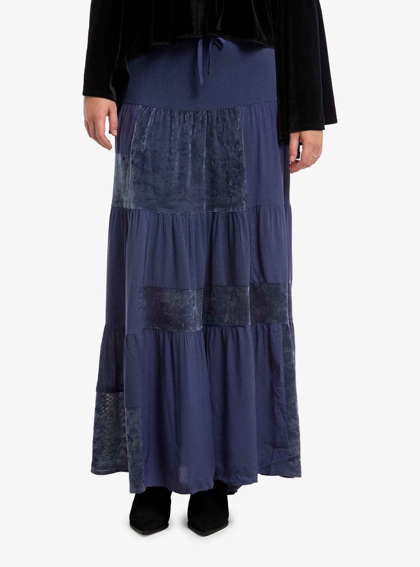 COSMICAURA Cosmic Aura Midnight Blue Velvet Panel Maxi Skirt
