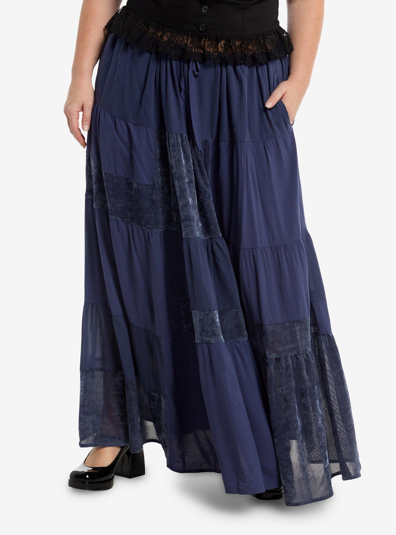 Cosmic Aura Midnight Blue Lace Panel Maxi Skirt Plus Size | Hot Topic