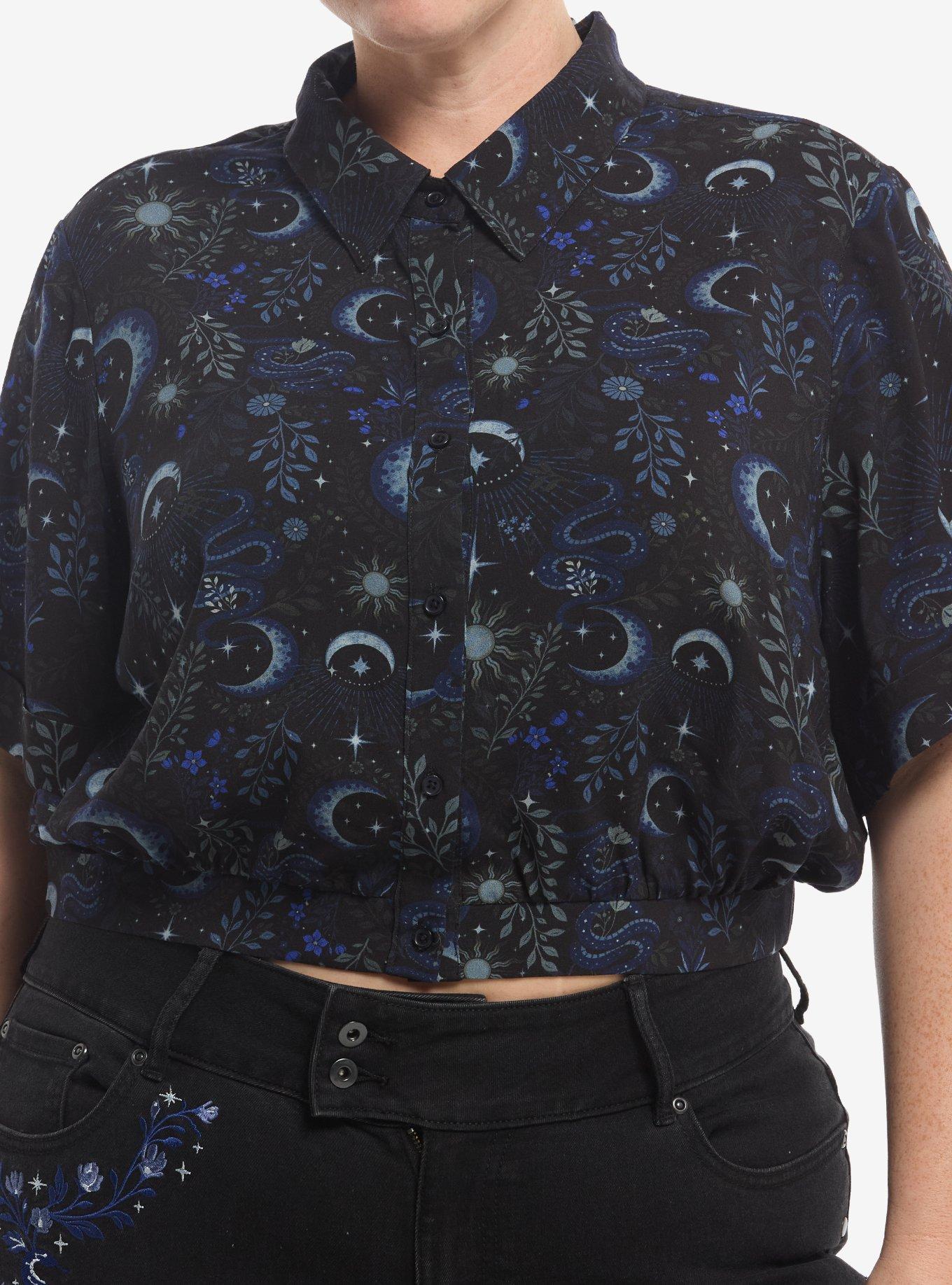 COSMICAURA Cosmic Aura Celestial Snake Girls Woven Button-Up Plus Size