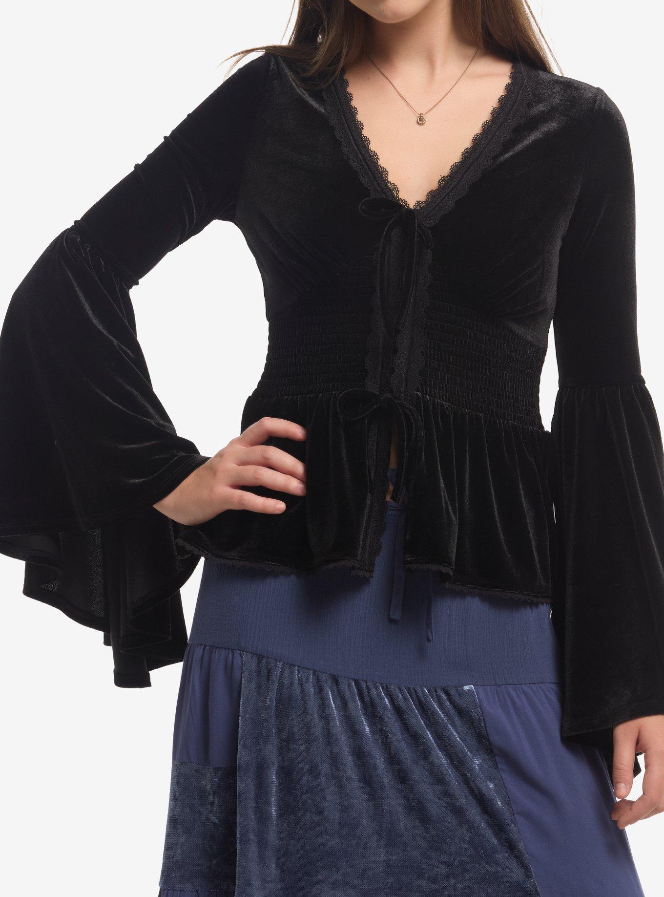 COSMICAURA Cosmic Aura Black Velvet Lace Girls Long-Sleeve Top