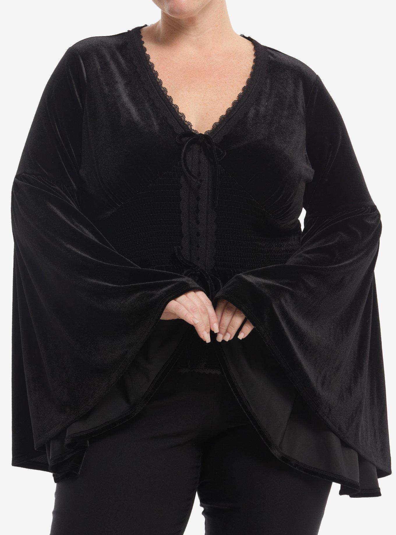 COSMICAURA Cosmic Aura Black Velvet Lace Girls Long-Sleeve Top Plus Size