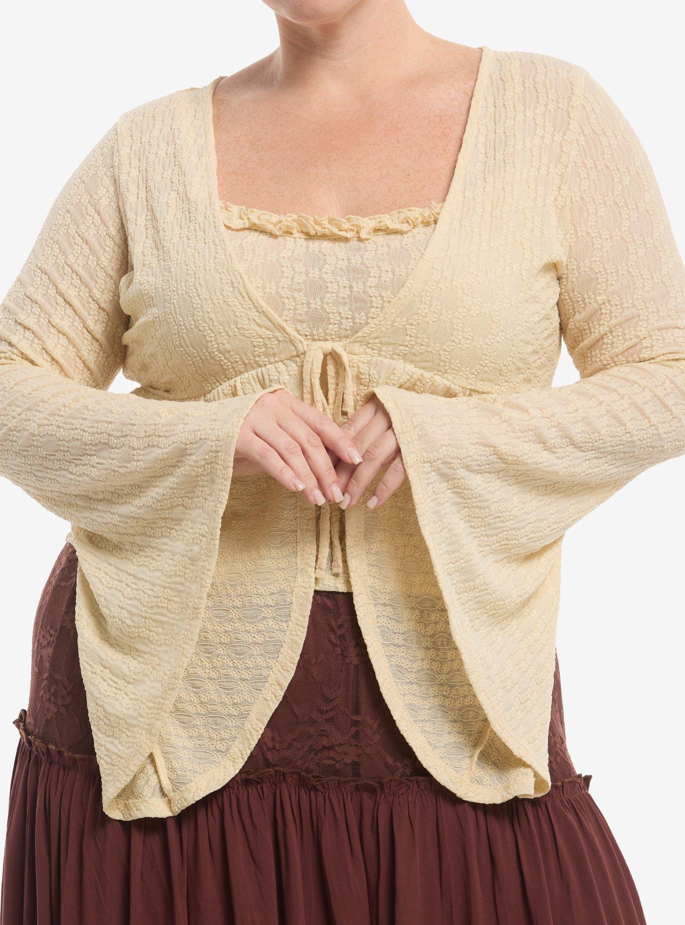 Thorn & Fable Cream Girls Cami & Knit Shrug Set Plus Size