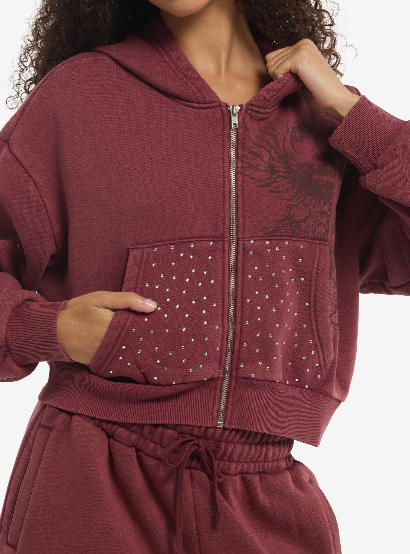 SOCIALCOLLISION Social Collision Winged Cross Rhinestone Girls Crop Hoodie