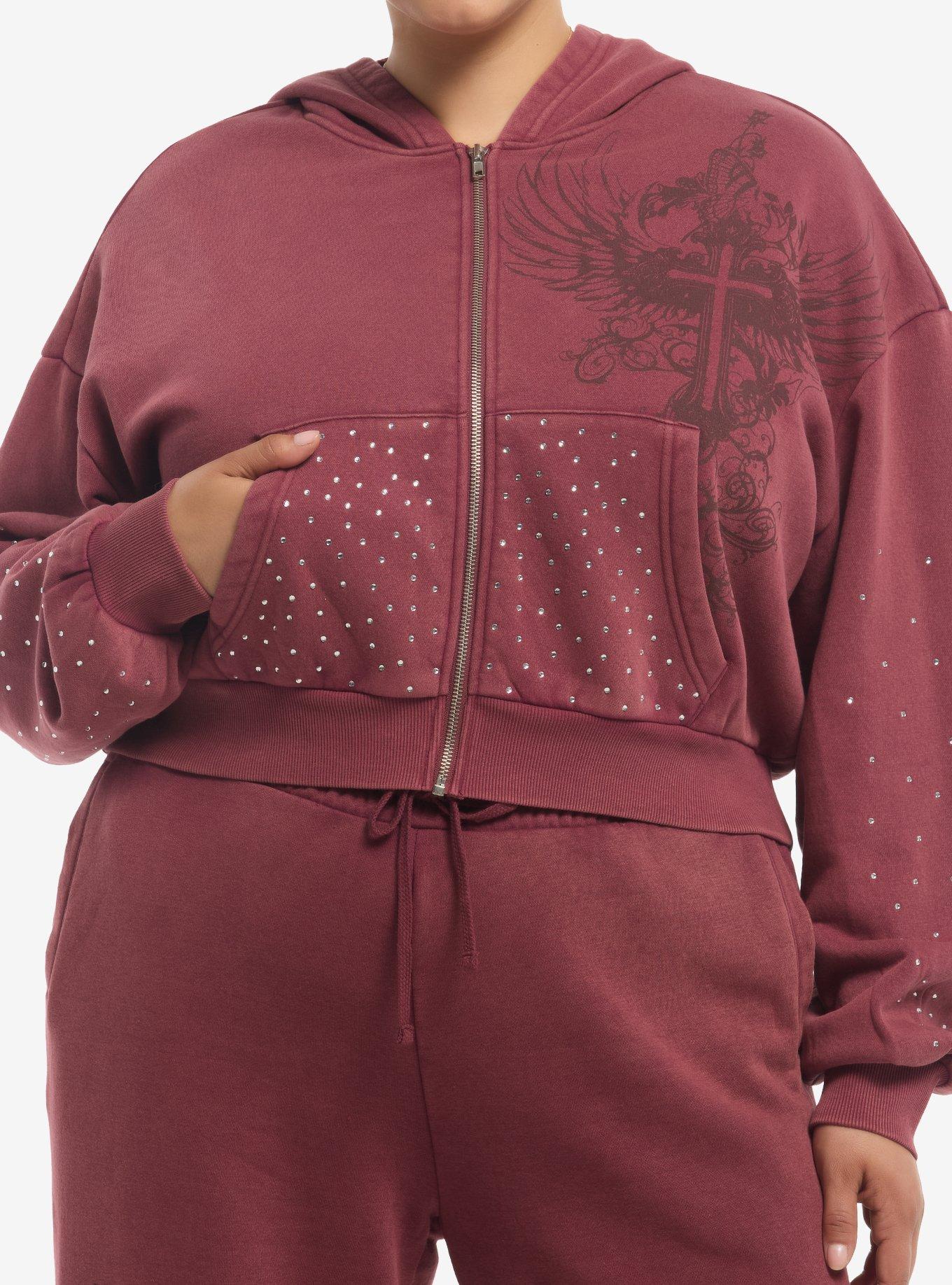 Social Collision Winged Cross Rhinestone Girls Crop Hoodie Plus Size ...