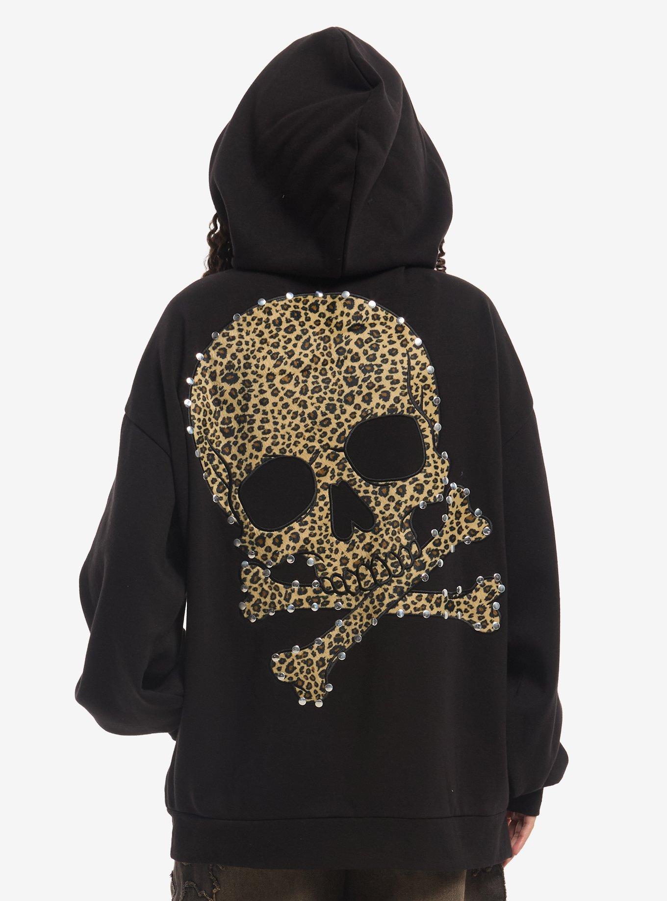 SOCIALCOLLISION Social Collision Cheetah Skull & Crossbones Girls Oversized Hoodie