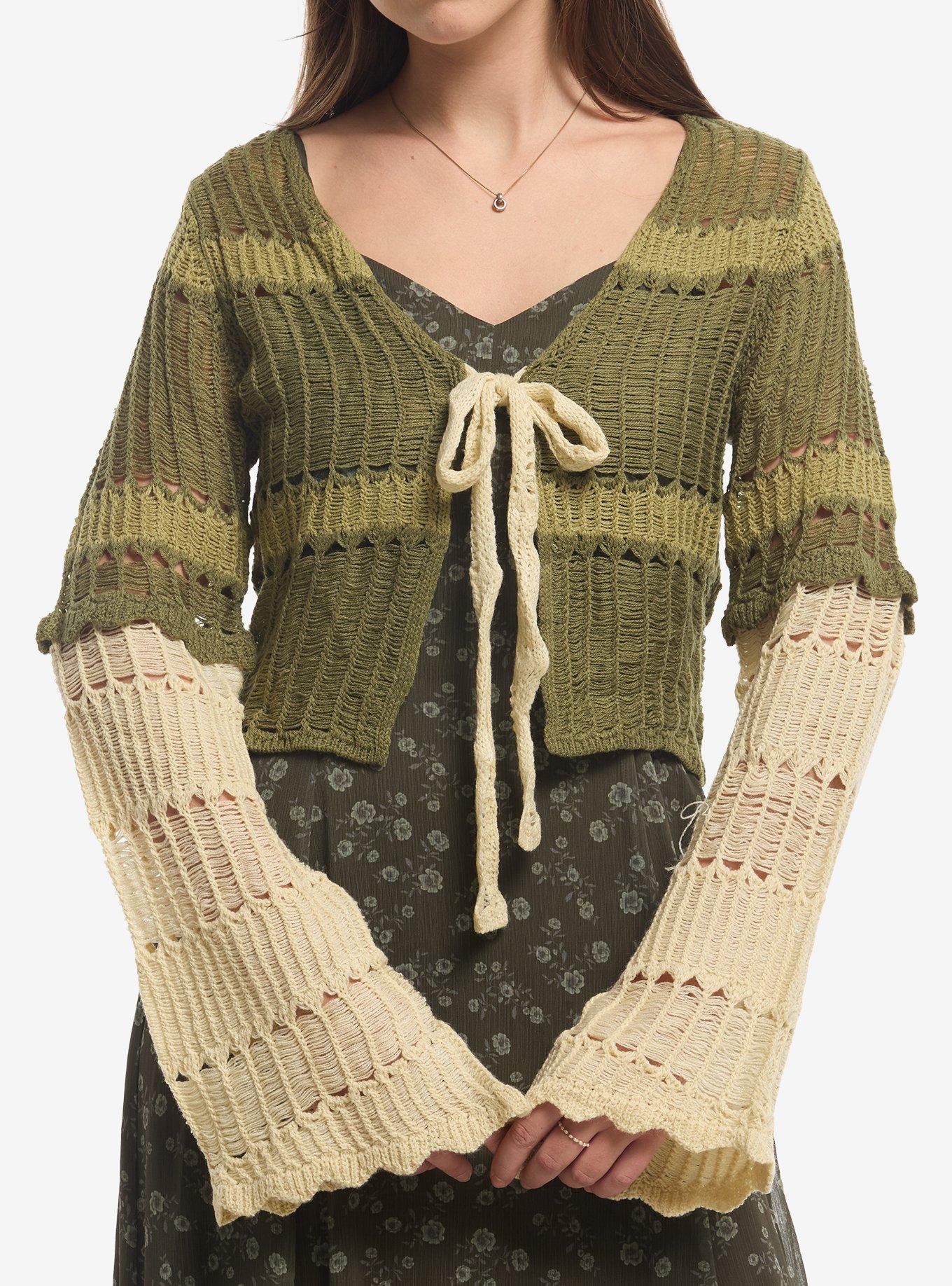 THORNANDFABLE Thorn & Fable Green Stripe Girls Knit Shrug
