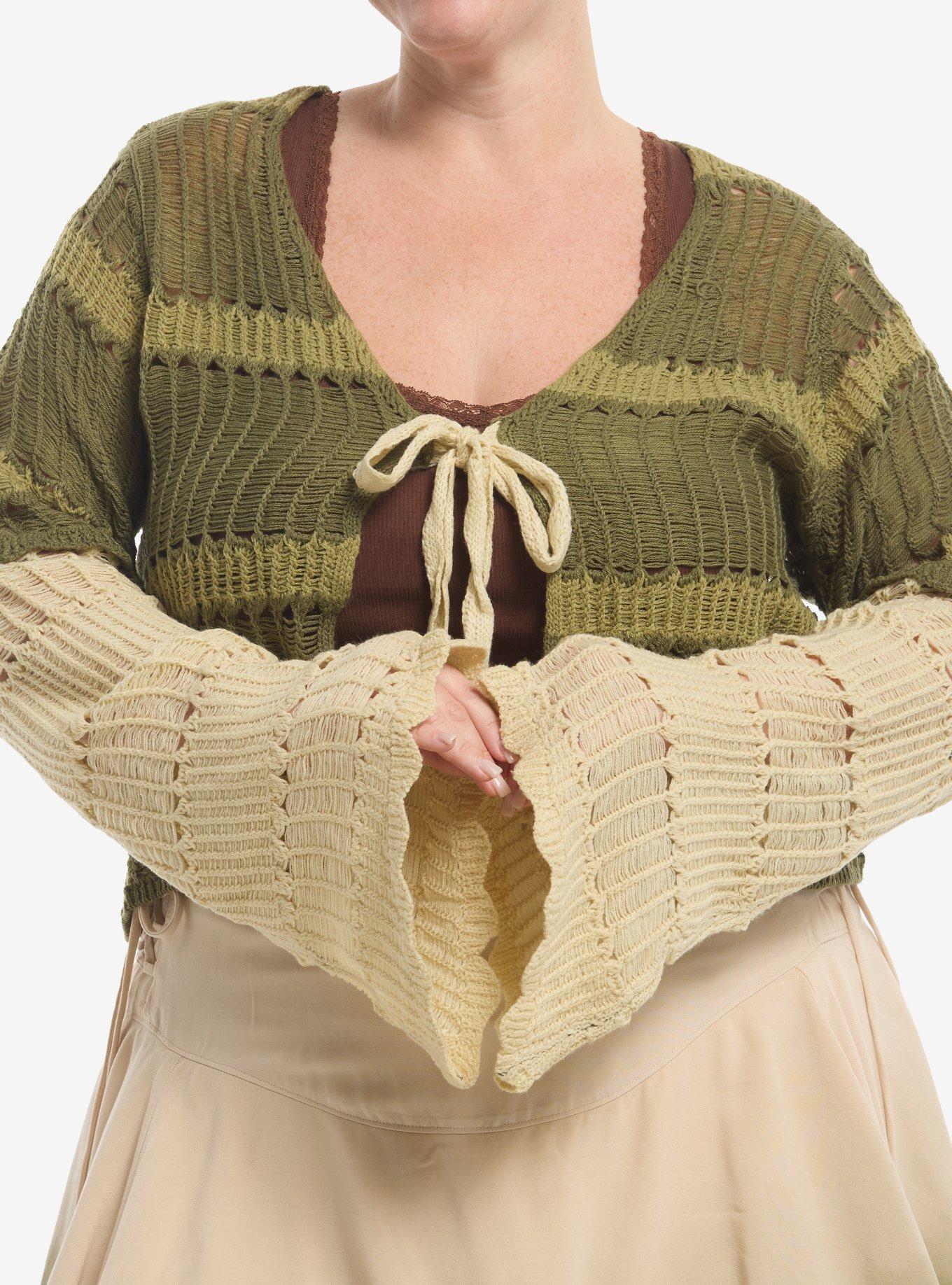 Thorn & Fable Green Stripe Girls Knit Shrug Plus Size