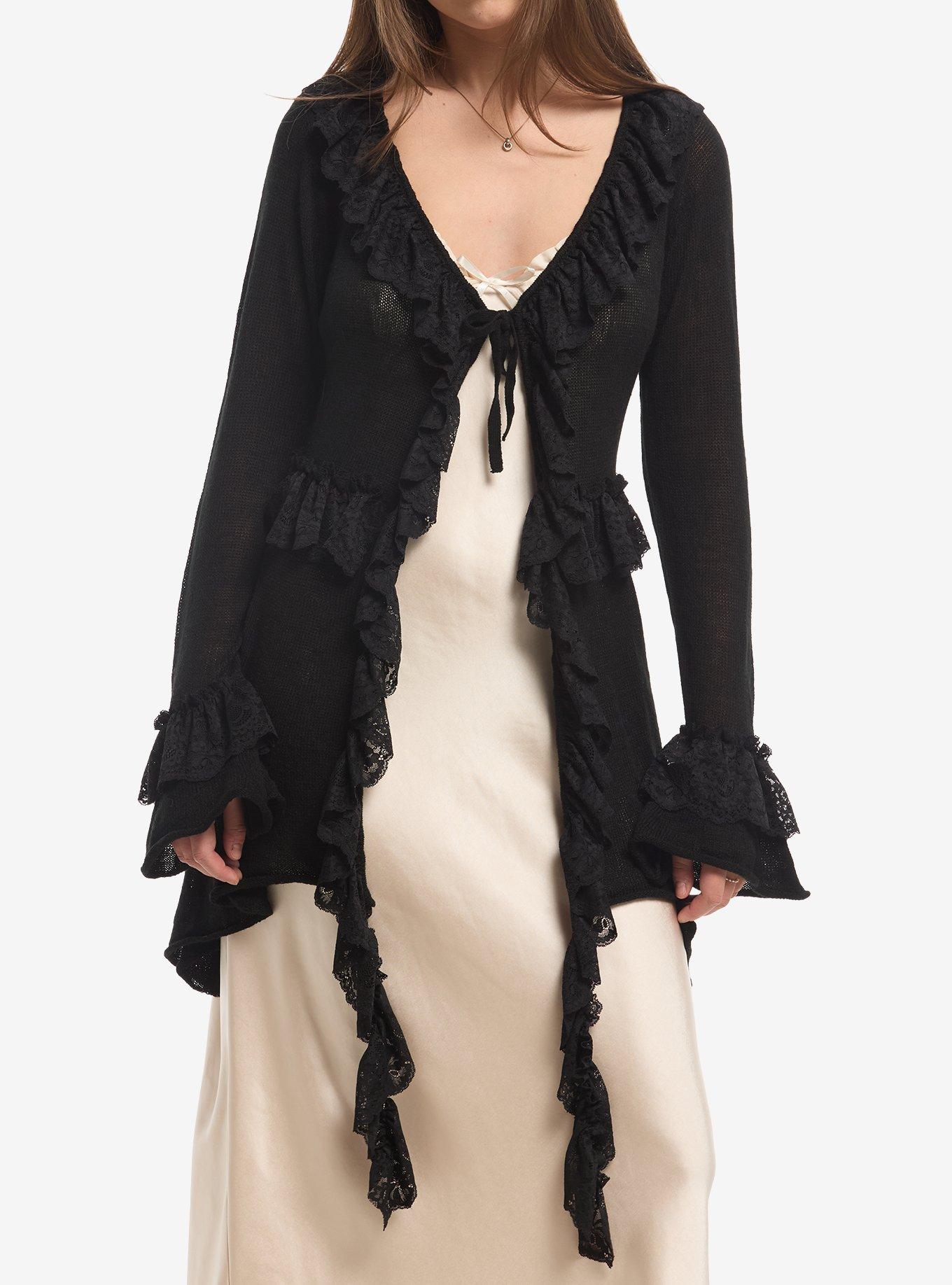 THORNANDFABLE Thorn & Fable Black Ruffle Girls Knit Duster