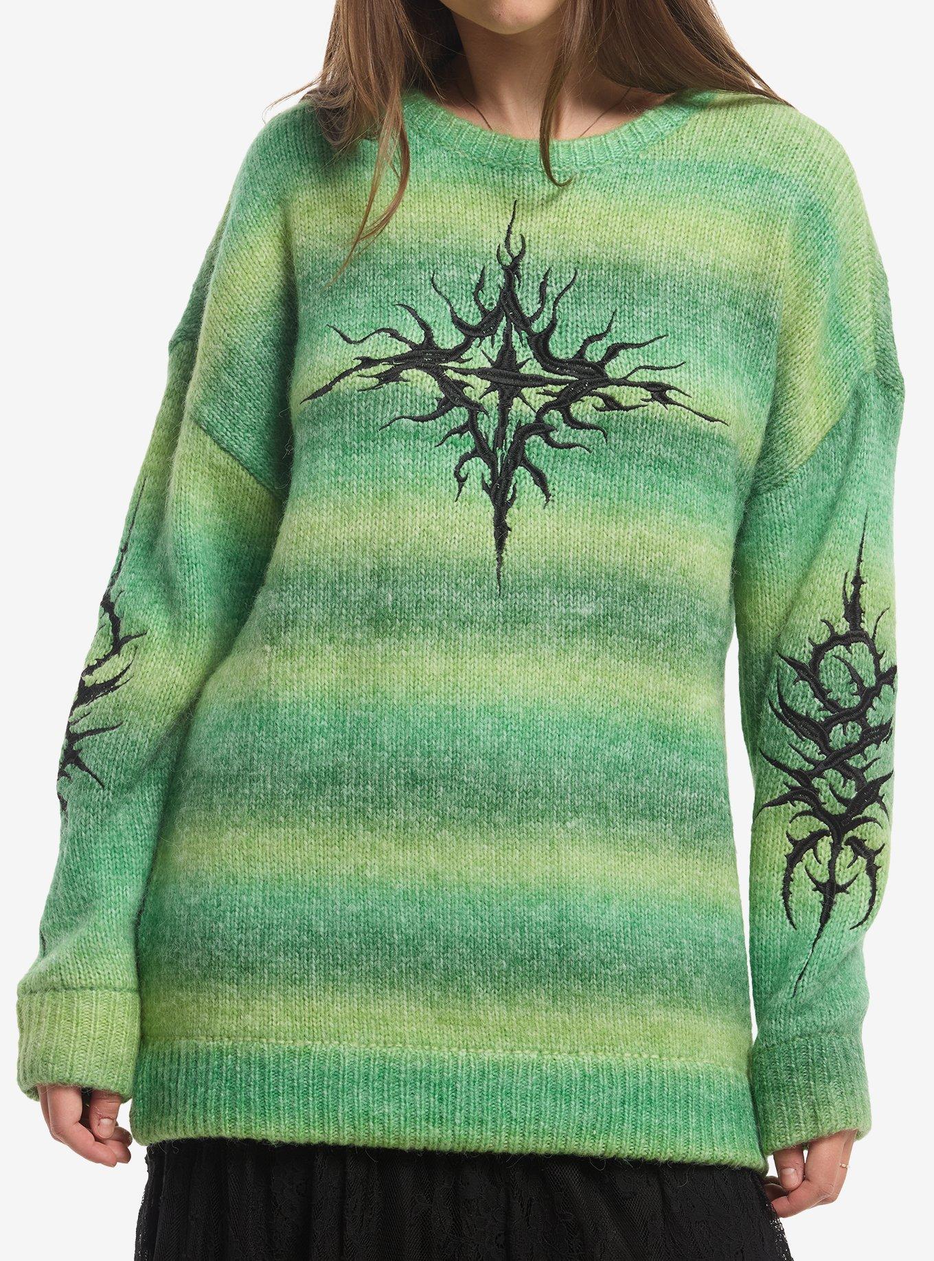 SOCIALCOLLISION Social Collision Green Cyber Stripe Girls Sweater