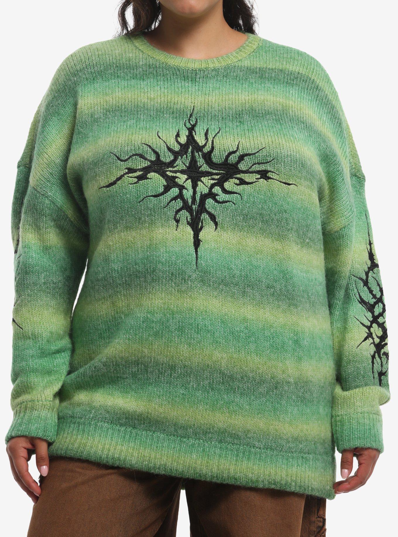 SOCIALCOLLISION Social Collision Green Cyber Stripe Girls Sweater Plus Size