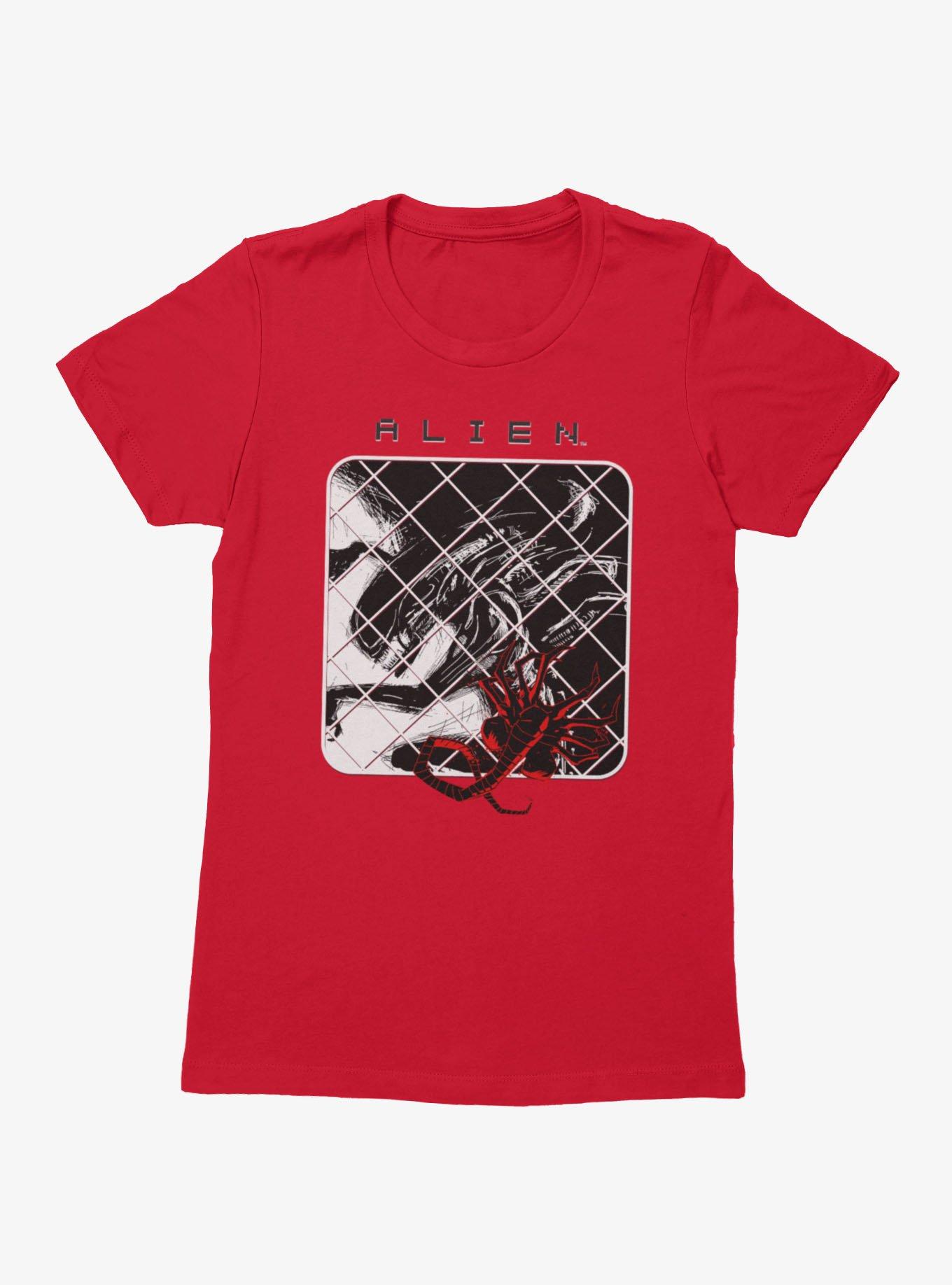 Alien Xenomorph Pop Face Hugger Womens T-Shirt, RED, hi-res view 1