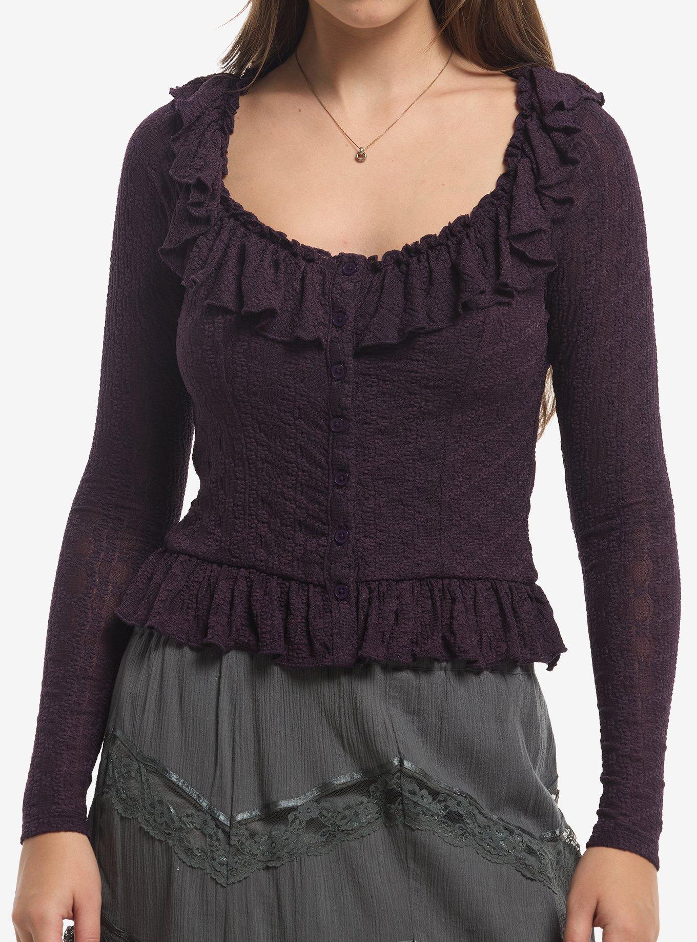 THORNANDFABLE Thorn & Fable Plum Ruffle Girls Long-Sleeve Top