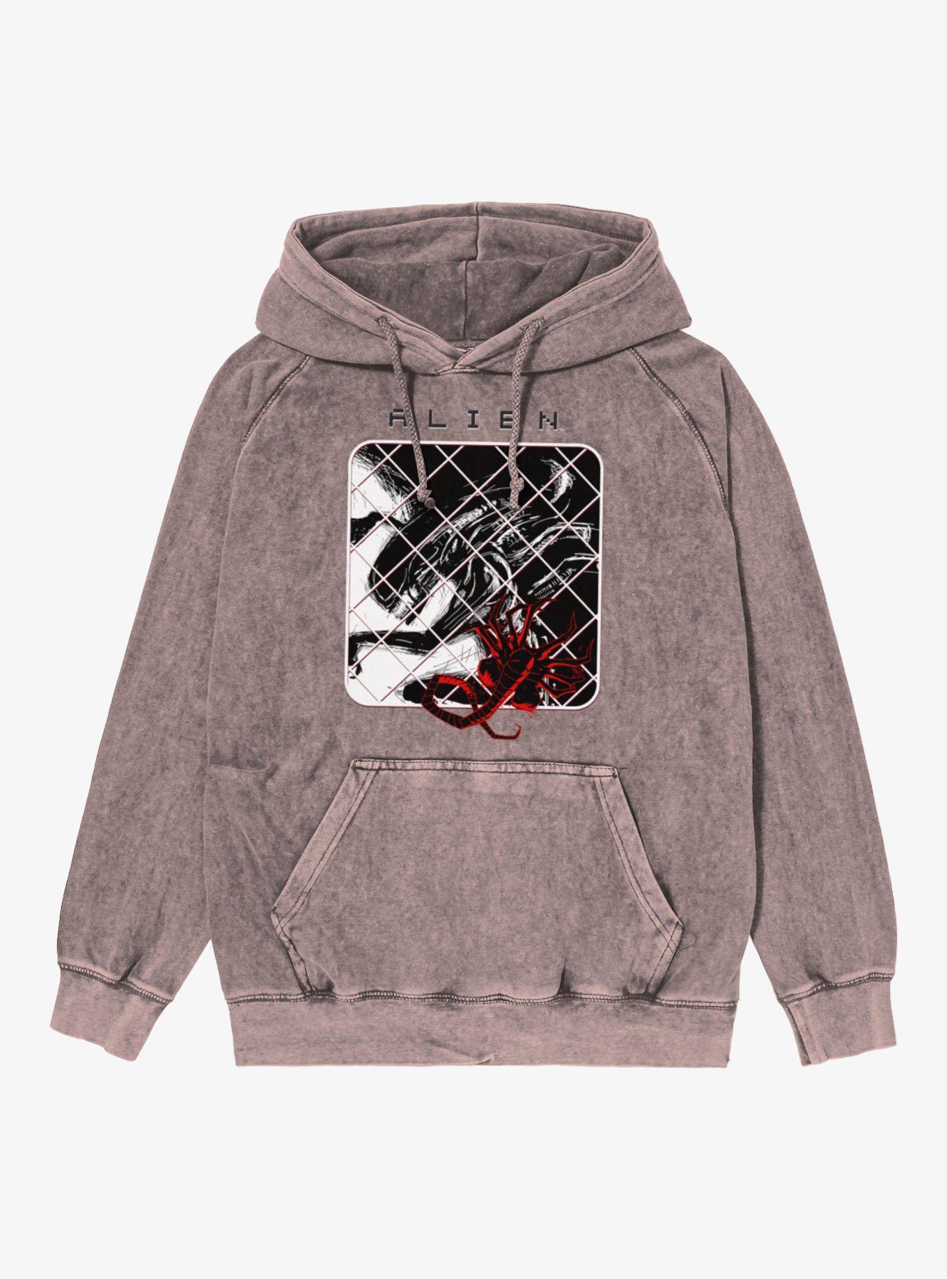 Alien Xenomorph Sketch Mineral Wash Hoodie, , hi-res