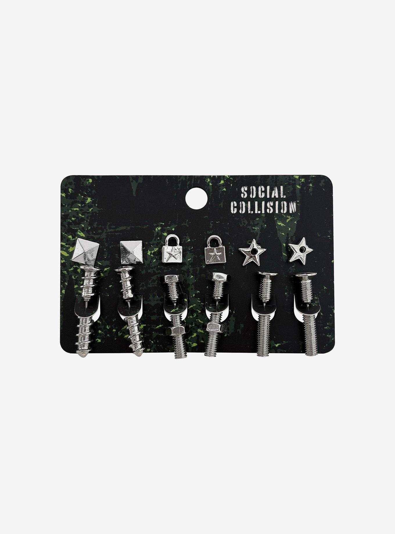 Social Collision Screw Lock Earring Set, , hi-res
