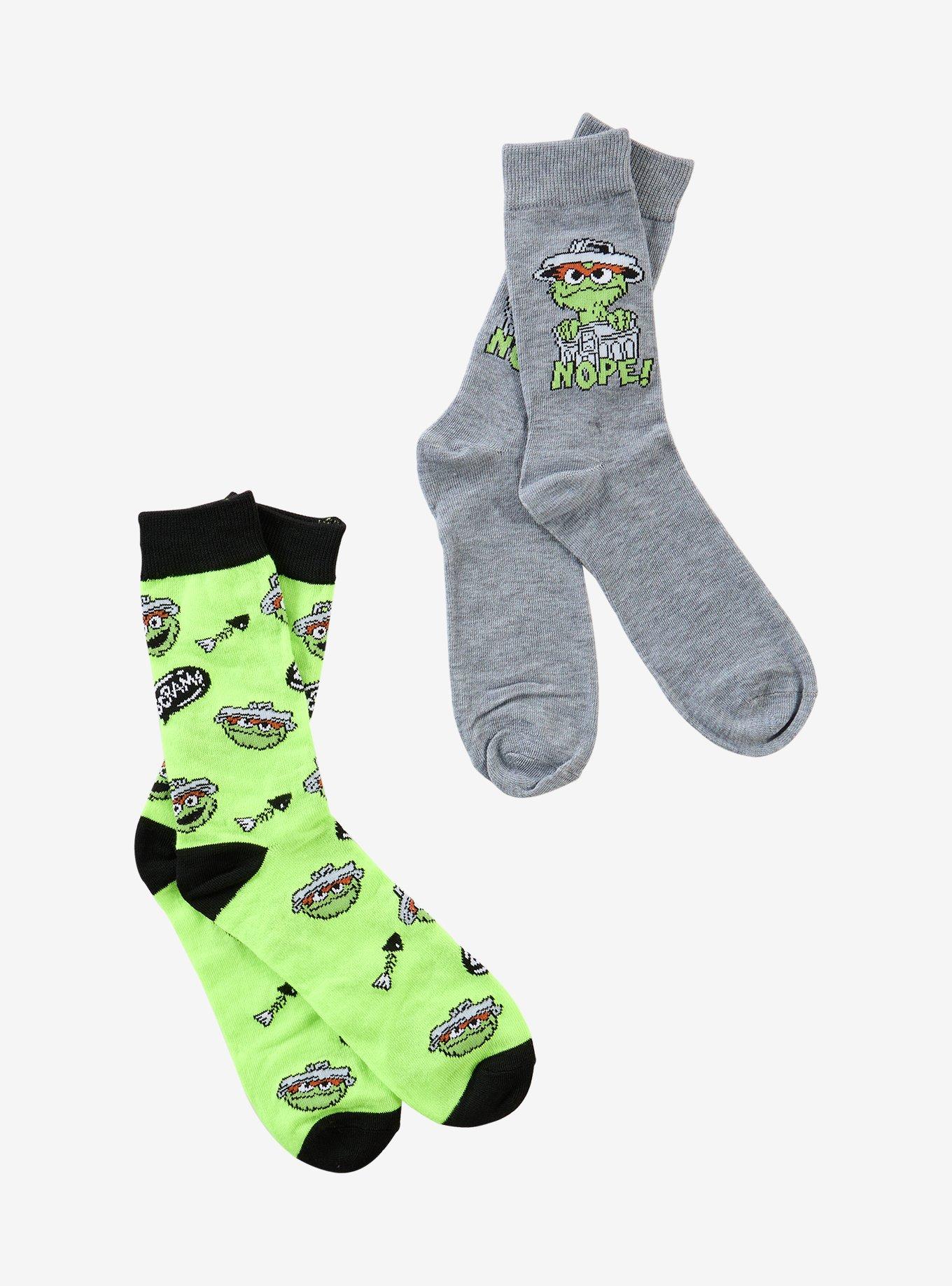 Sesame Street Oscar The Grouch Crew Socks 2 Pair, , hi-res
