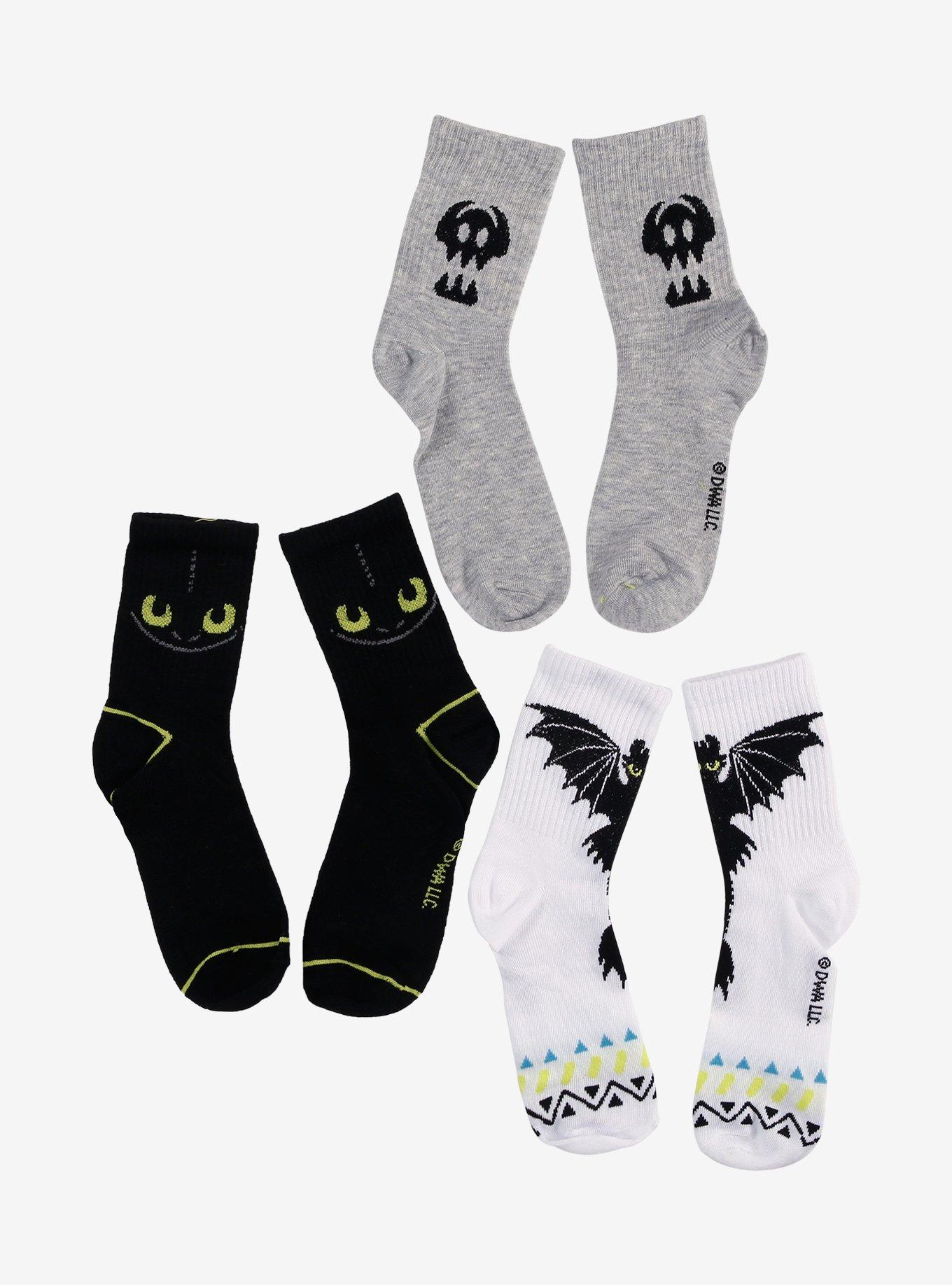 How To Train Your Dragon Toothless Crew Socks 3 Pair, , hi-res