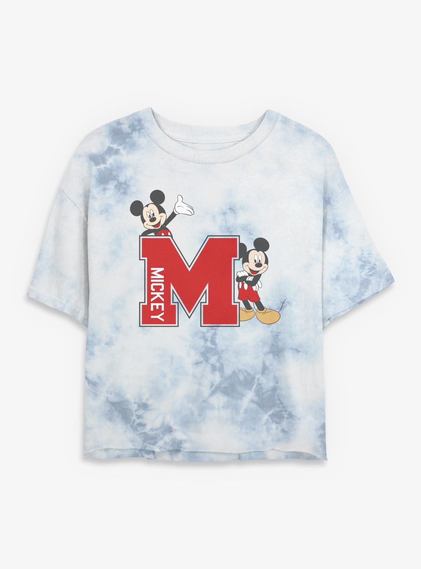 Disney Mickey Mouse M Varsity Girls Tie-Dye Crop T-Shirt, , hi-res
