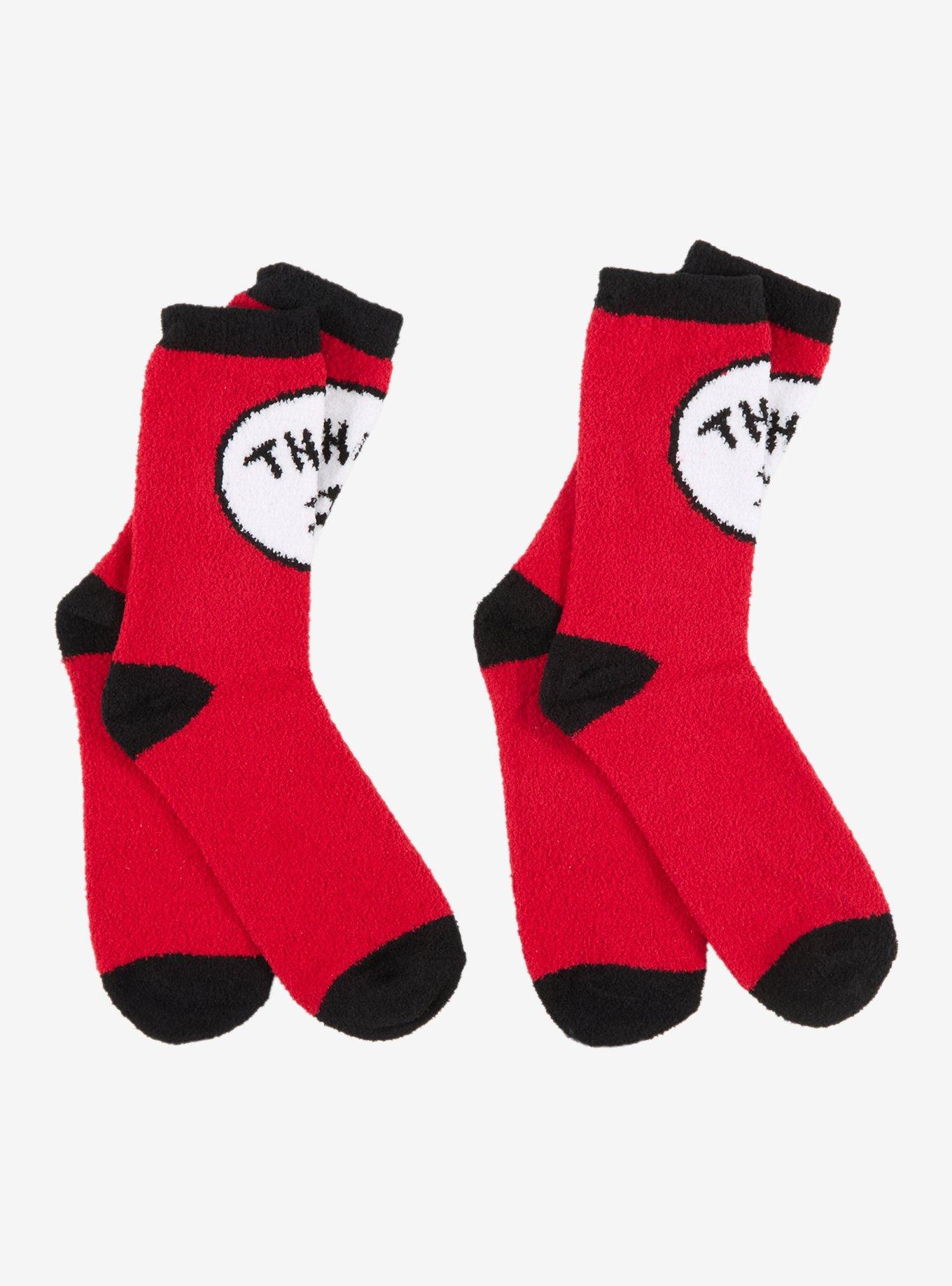 Dr. Seuss Cat In The Hat Thing 1 & 2 Fuzzy Socks 2 Pair, , hi-res