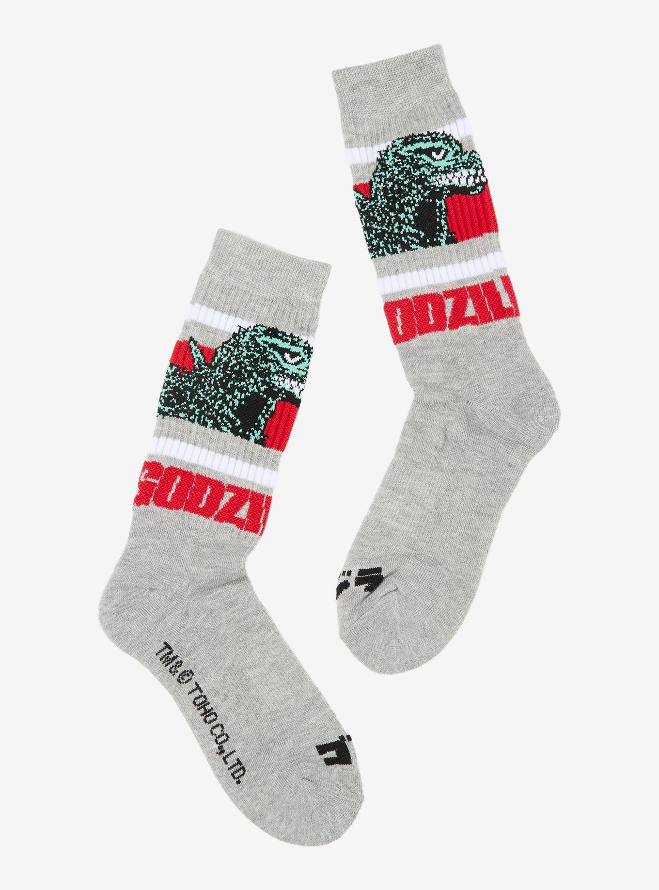 Godzilla Grey Varsity Stripes Crew Socks, , hi-res
