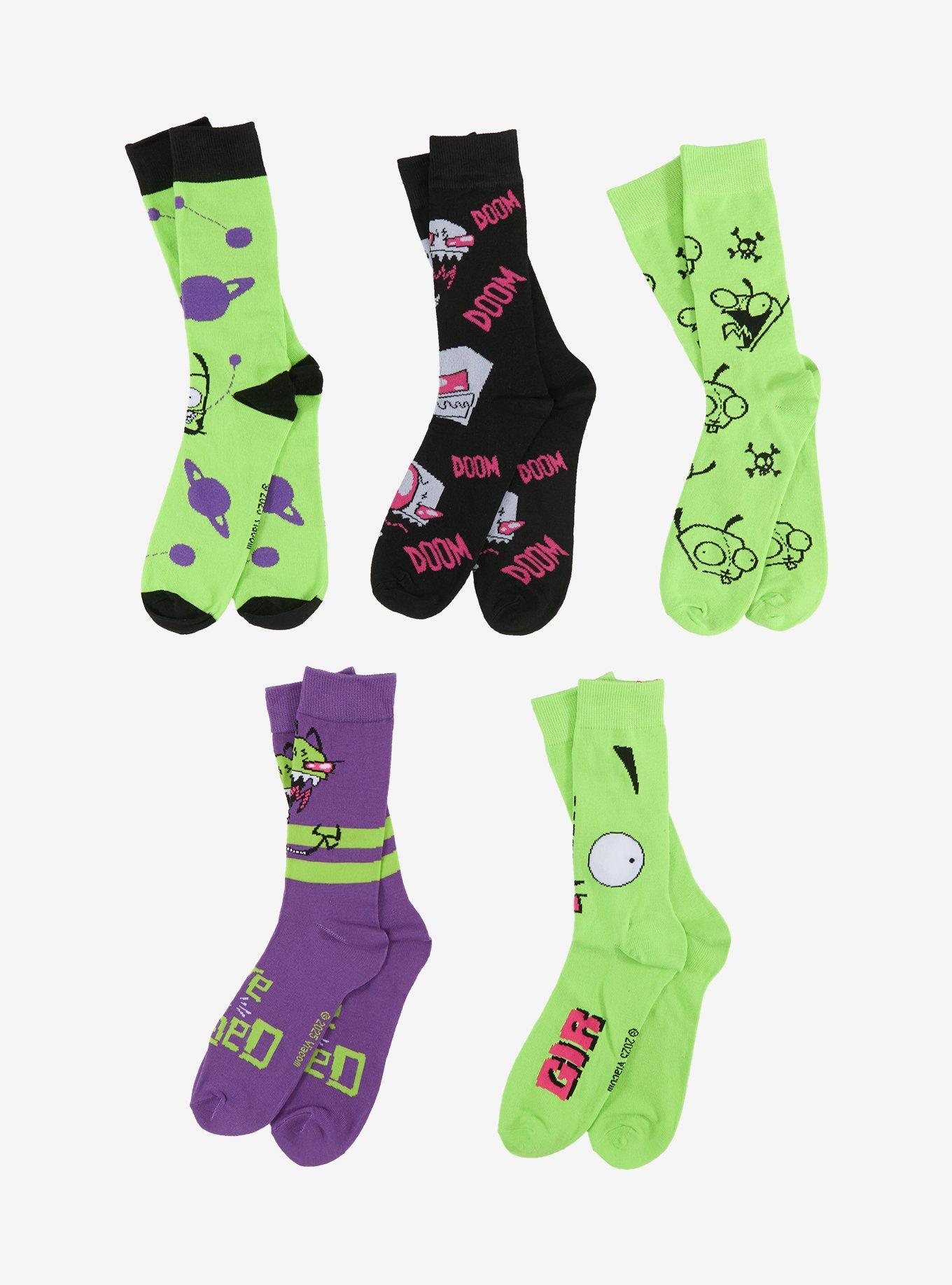 Invader Zim GIR Faces Crew Socks 5 Pair, , hi-res