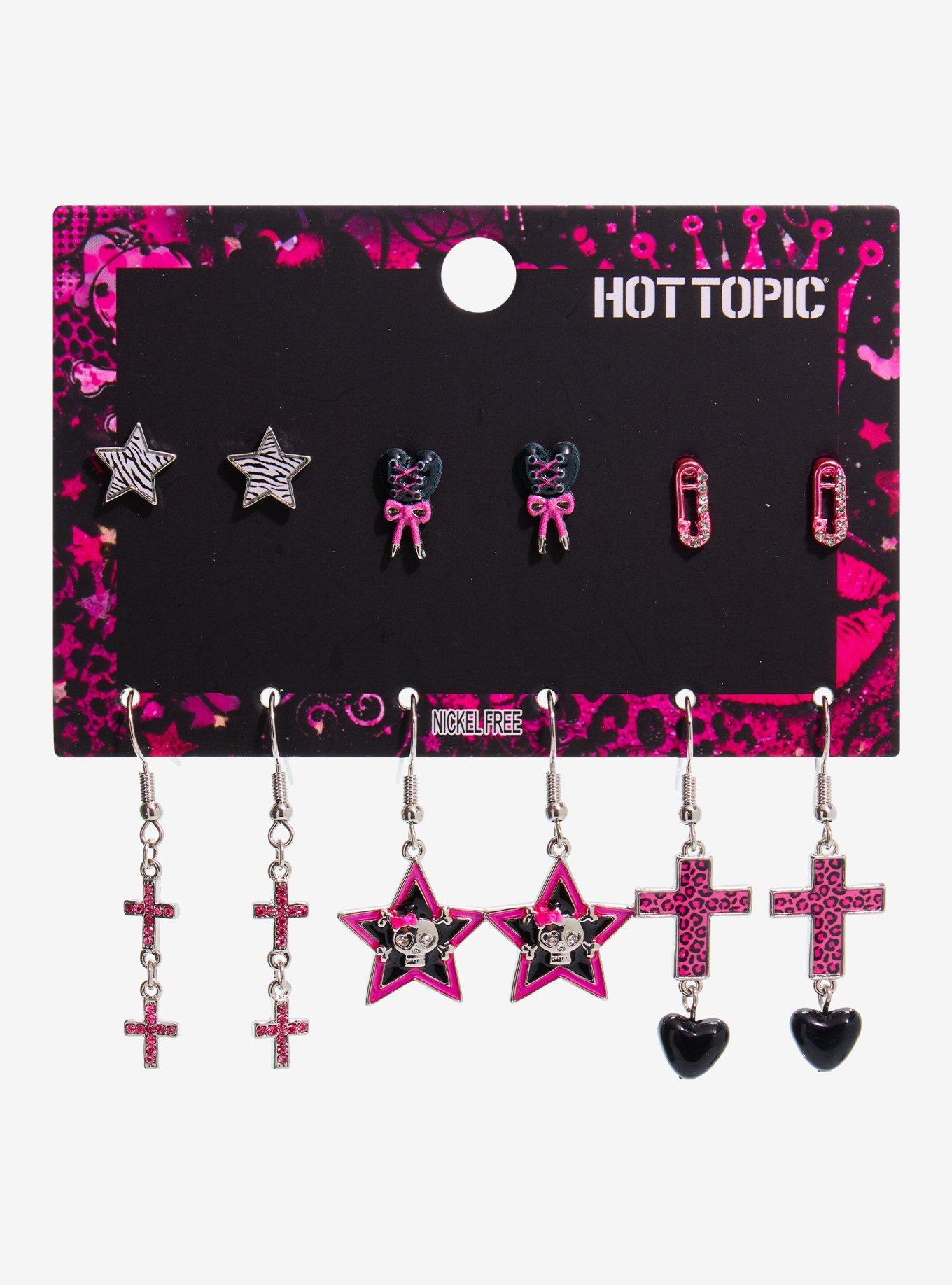 Pink Leopard Heart Cross Earring Set, , hi-res