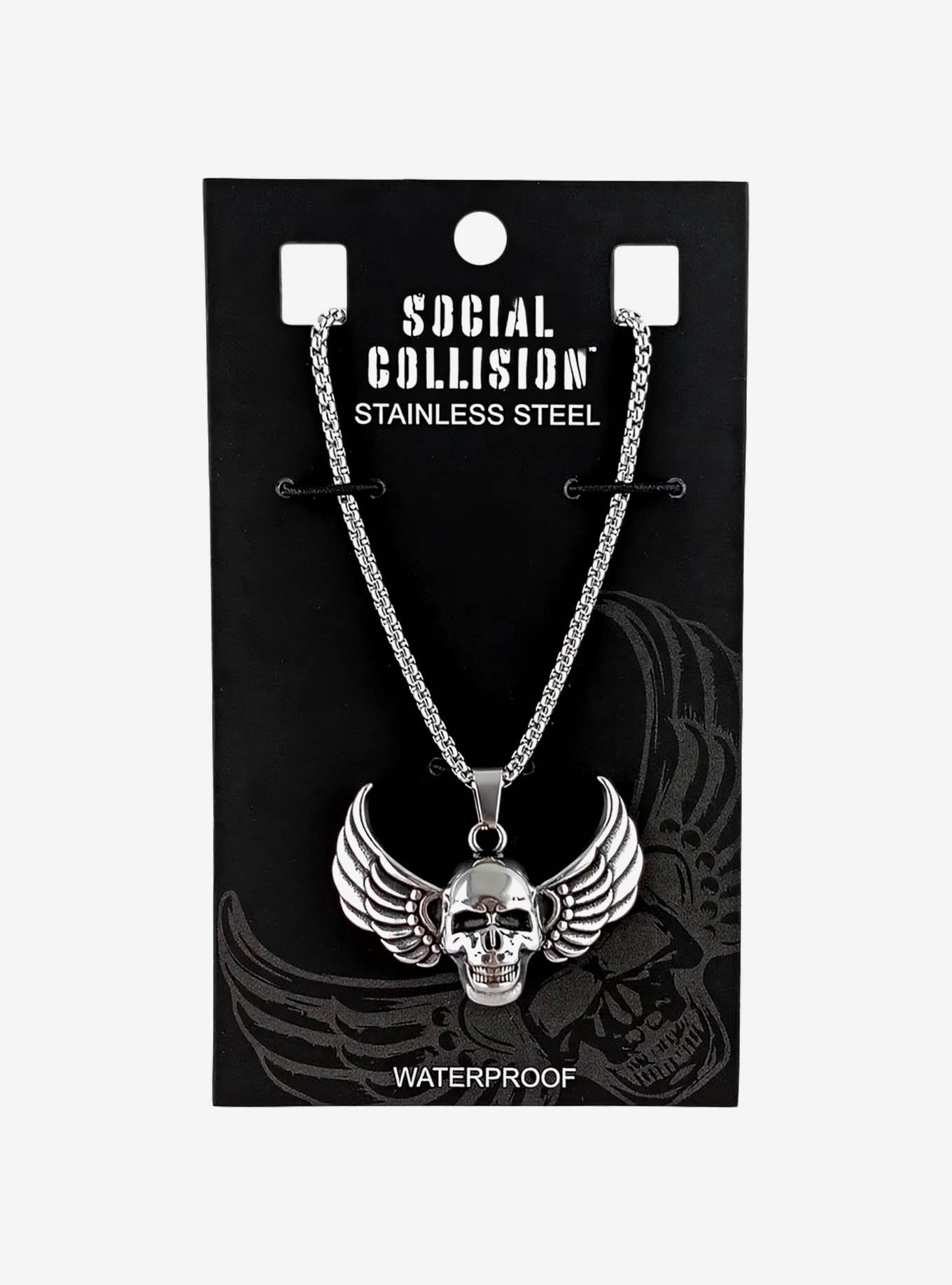 Social Collision Winged Skull Necklace, , hi-res