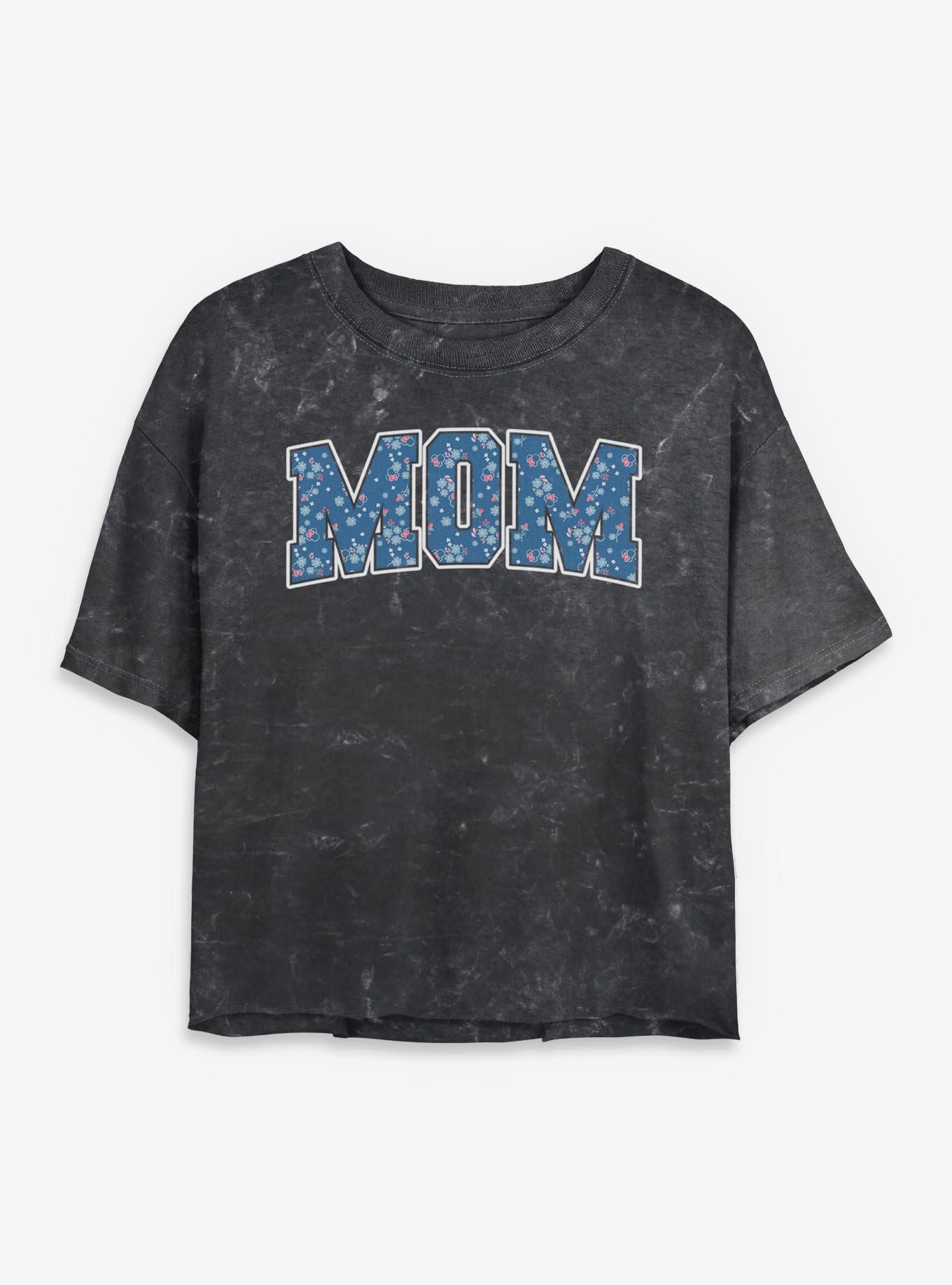 Disney Minnie Mouse Mom Collegiate Flower Pattern Mineral Wash Womens Crop T-Shirt, , hi-res
