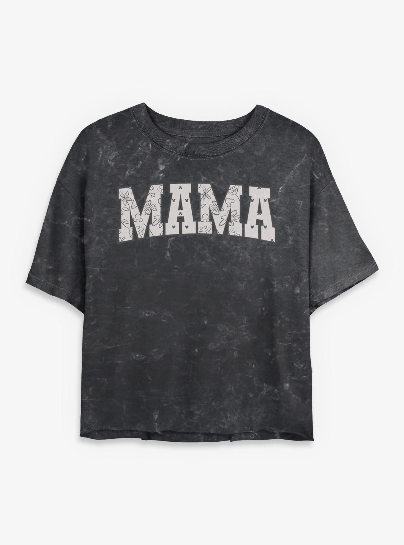 Disney Mickey Mouse Mama Floral Head Pattern Fill Mineral Wash Womens Crop T-Shirt, , hi-res