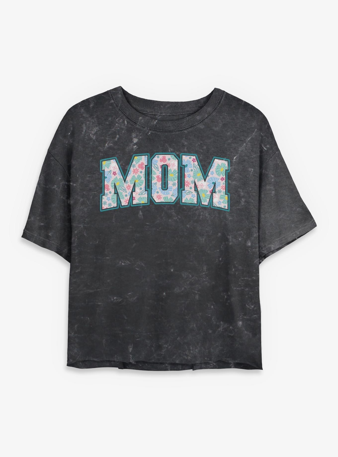Disney Minnie Mouse Mom Collegiate Flower Print Girls Mineral Wash Crop T-Shirt, , hi-res